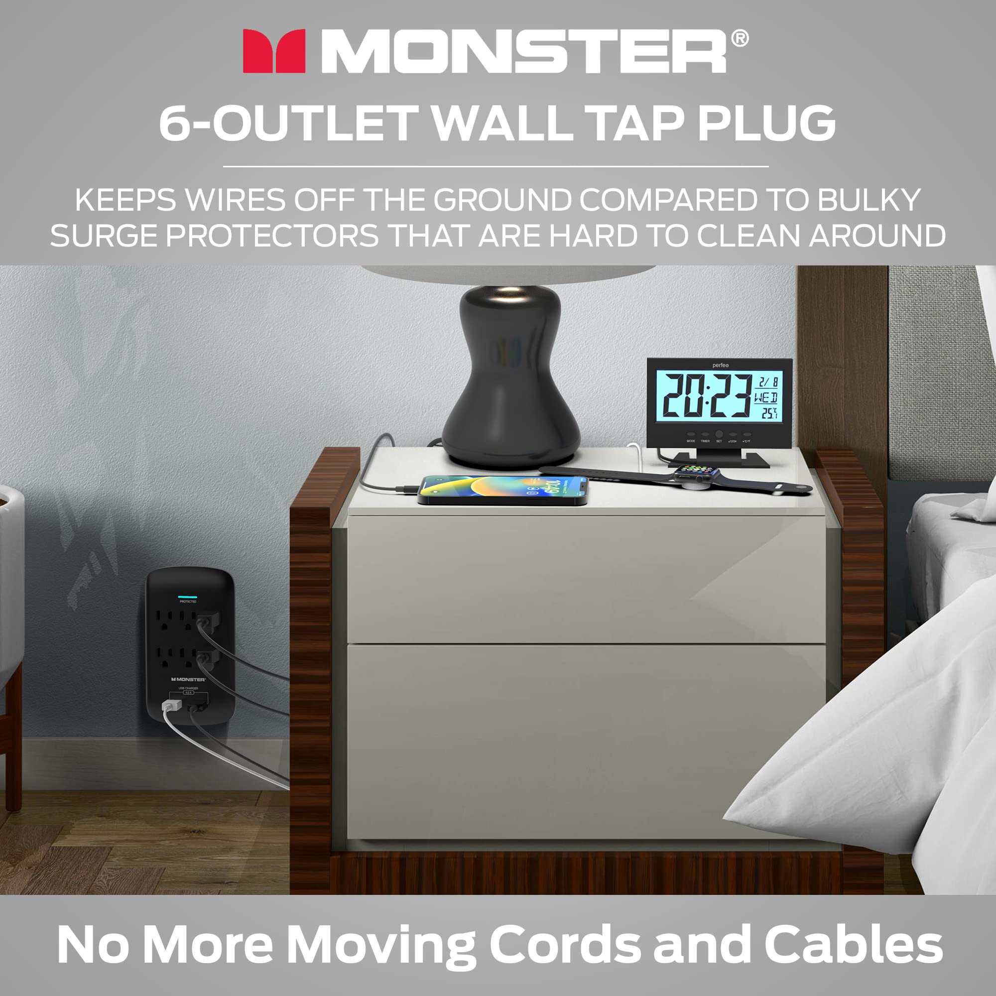 Foto 6 | Extensor De Enchufe De Pared Con 6 Salidas Y Protector Contra Sobretensiones Monster - Venta Internacional.