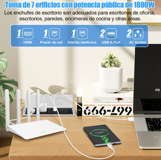 Foto 4 pulgar | Enchufe Multifuncional 7-en-1 Xtellar Para Escritorio Con Cargador Usb