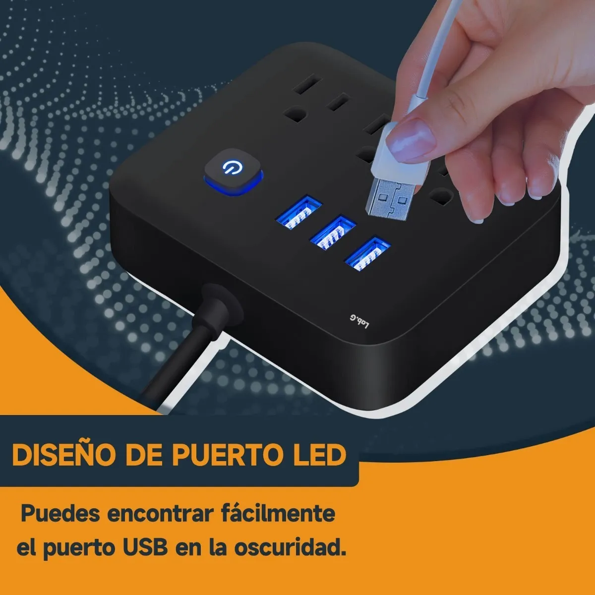 Foto 4 | Regleta Multicontactos Extensión De 3 Puertos Usb Y 3 Tomas Lab.g Negro