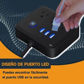 Foto 4 | Regleta Multicontactos Extensión De 3 Puertos Usb Y 3 Tomas Lab.g Negro