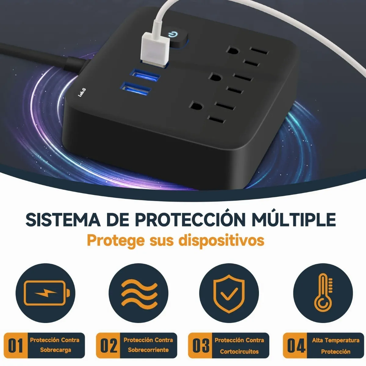 Foto 6 pulgar | Regleta Multicontactos Extensión De 3 Puertos Usb Y 3 Tomas Lab.g Negro