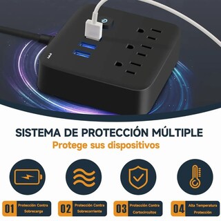 Foto 5 | Regleta Multicontactos Extensión De 3 Puertos Usb Y 3 Tomas Lab.g Negro