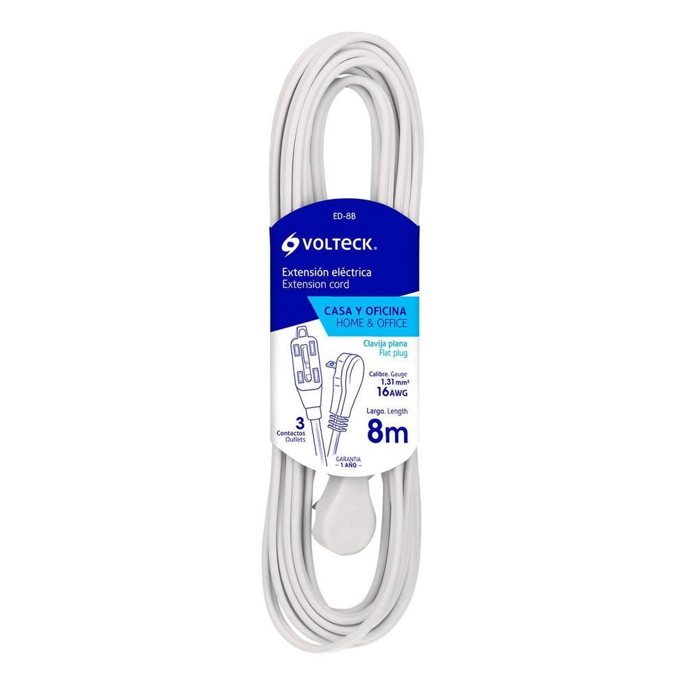 Extensión Eléctrica Doméstica 8 Mts. Color Blanco Volteck