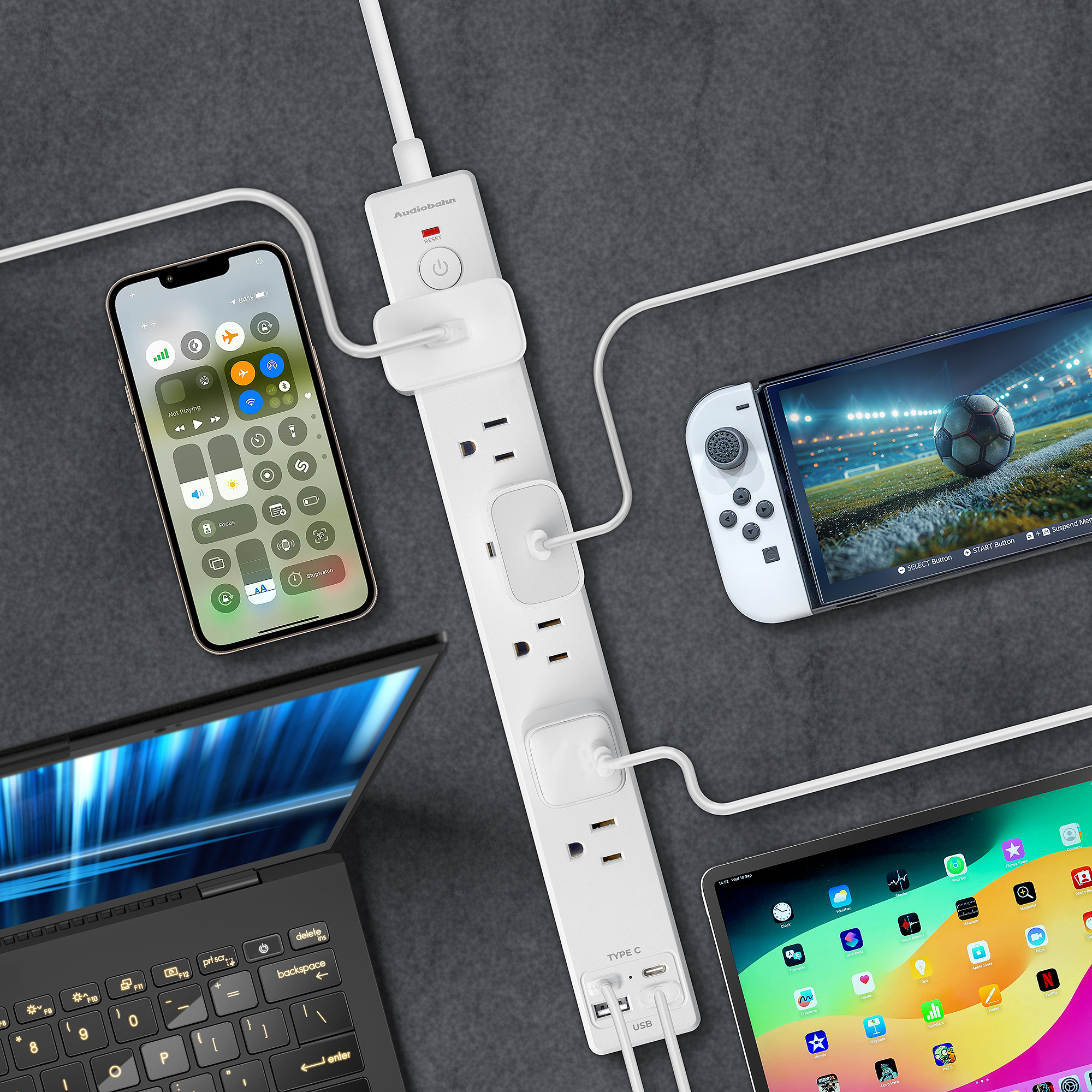 Foto 4 pulgar | Multicontacto 100cm 6 Entradas+2usb+2tipoc Audiobahn Abm1106