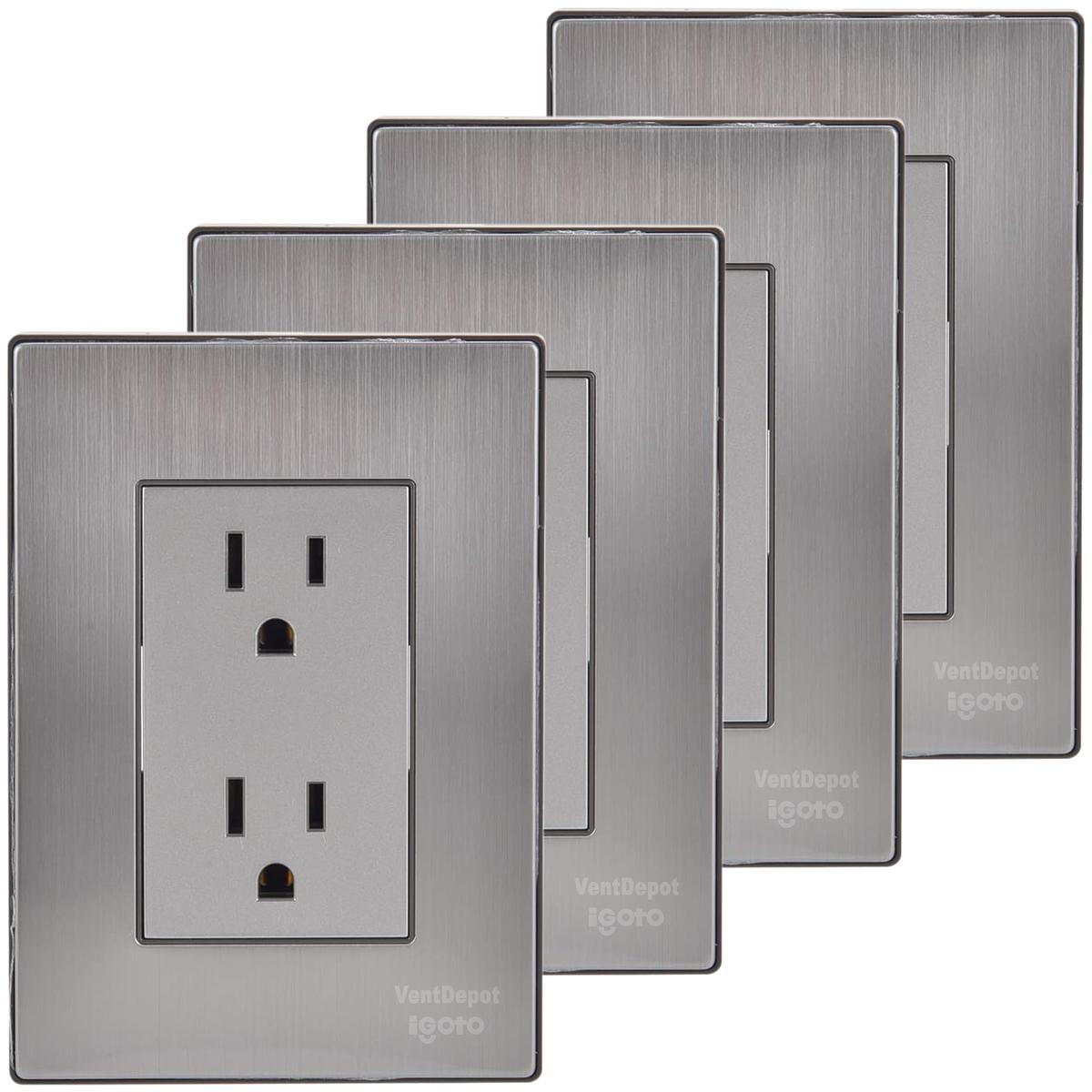 Toma Corriente Con Placa Ventdepot Mxinu-004 4 Piezas Plateado