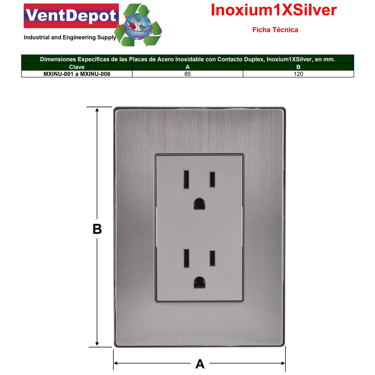 Foto 5 | Toma Corriente Con Placa Ventdepot Mxinu-004 4 Piezas Plateado