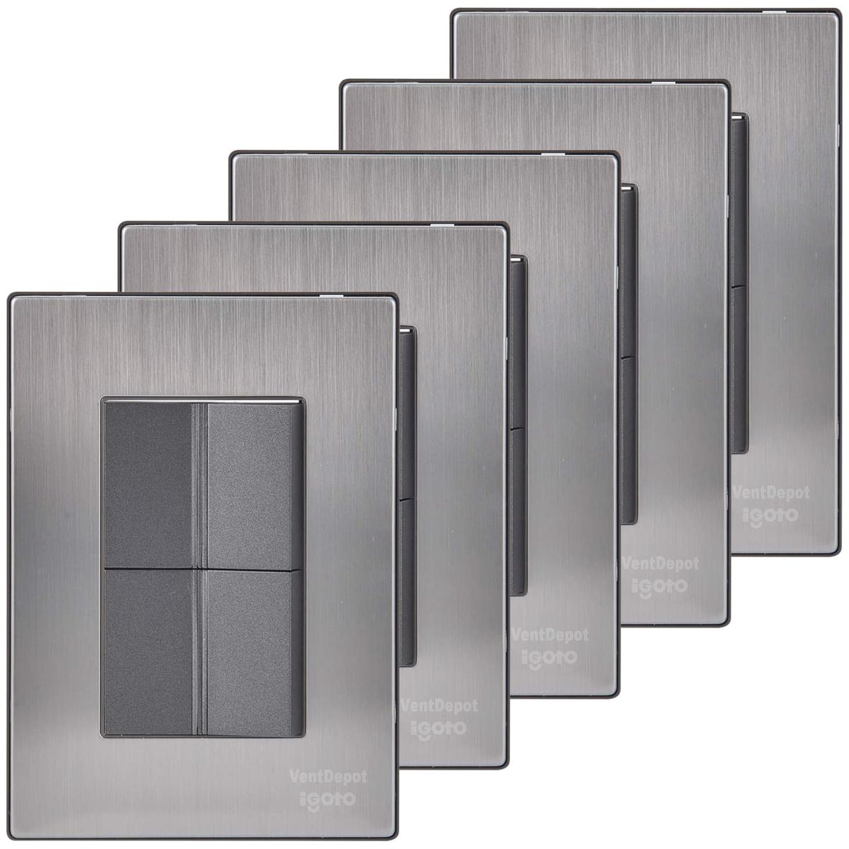 Apagador Dos Interruptores Ventdepot Mxixm-005 5 Piezas Plateado