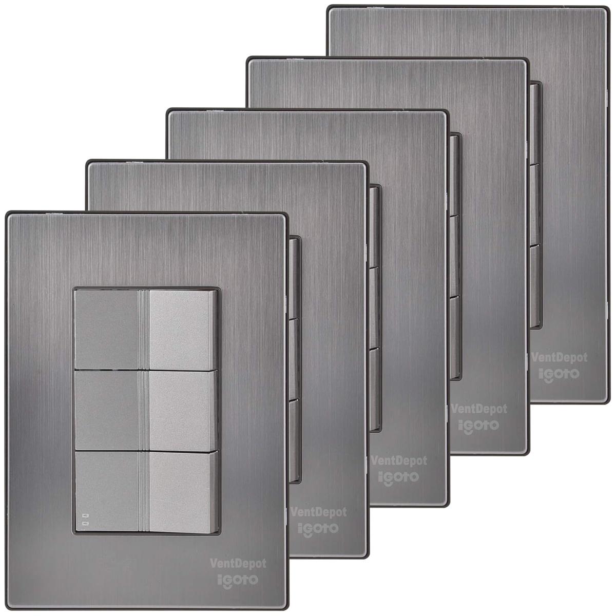 Placa De Pared Con Apagadores Ventdepot Mxiia-005 5 Piezas Plateado