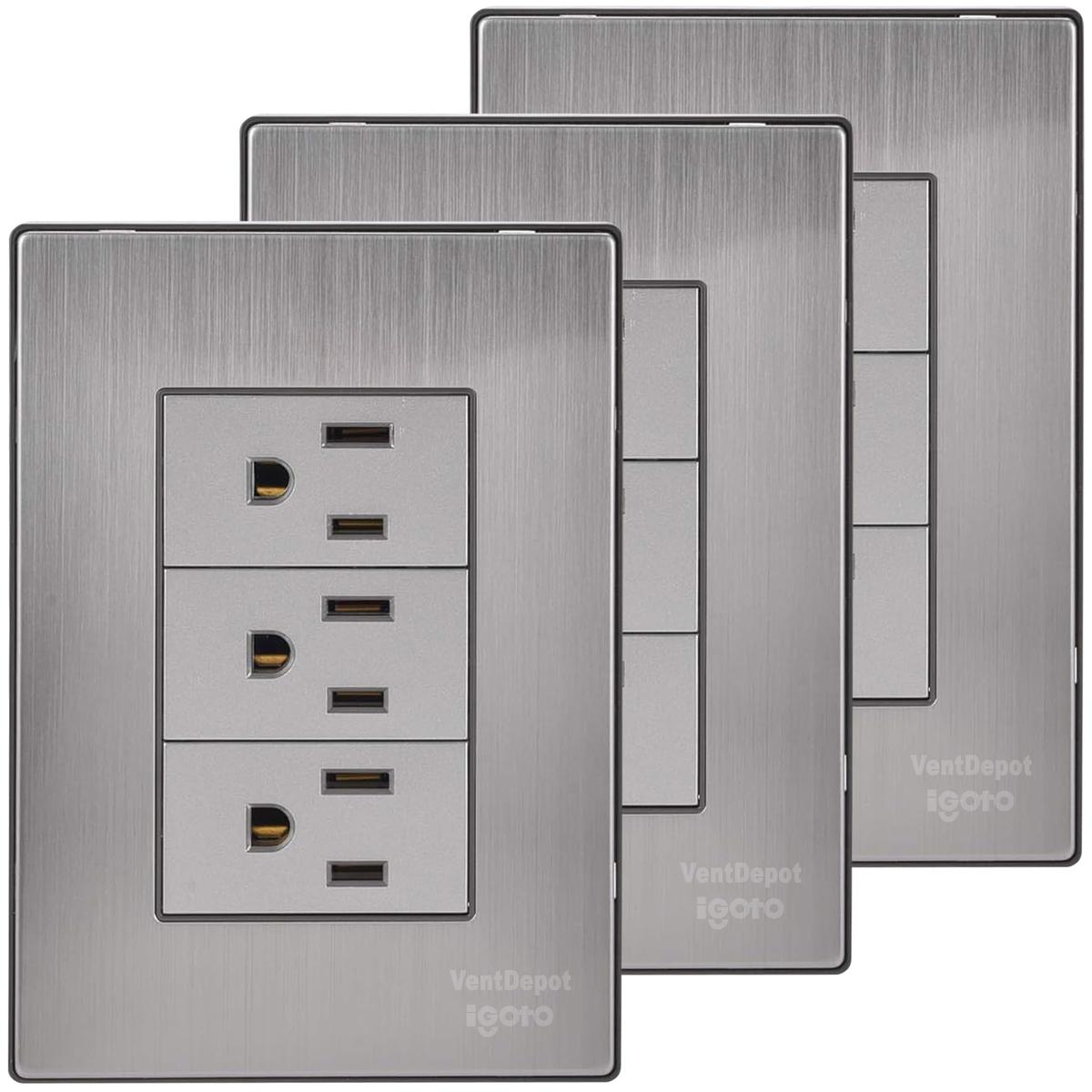 Tomacorrientes Certificado Ventdepot Mxios-003 3 Piezas Plateado