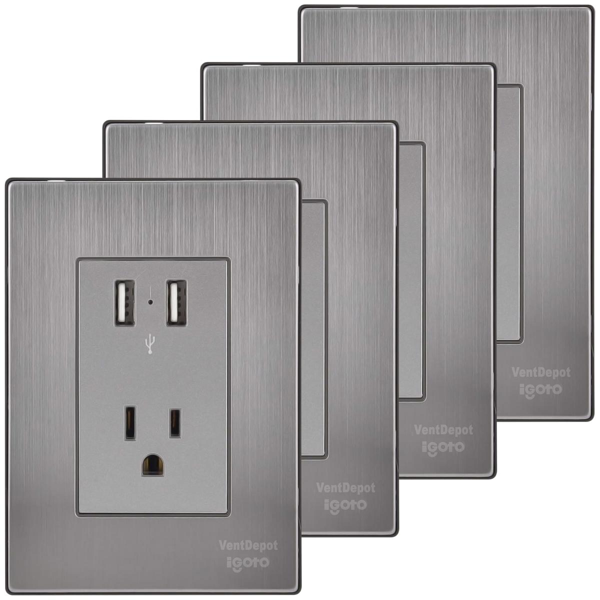 Contacto De Pared Multivoltaje Ventdepot Mxiol-004 4 Piezas Plateado