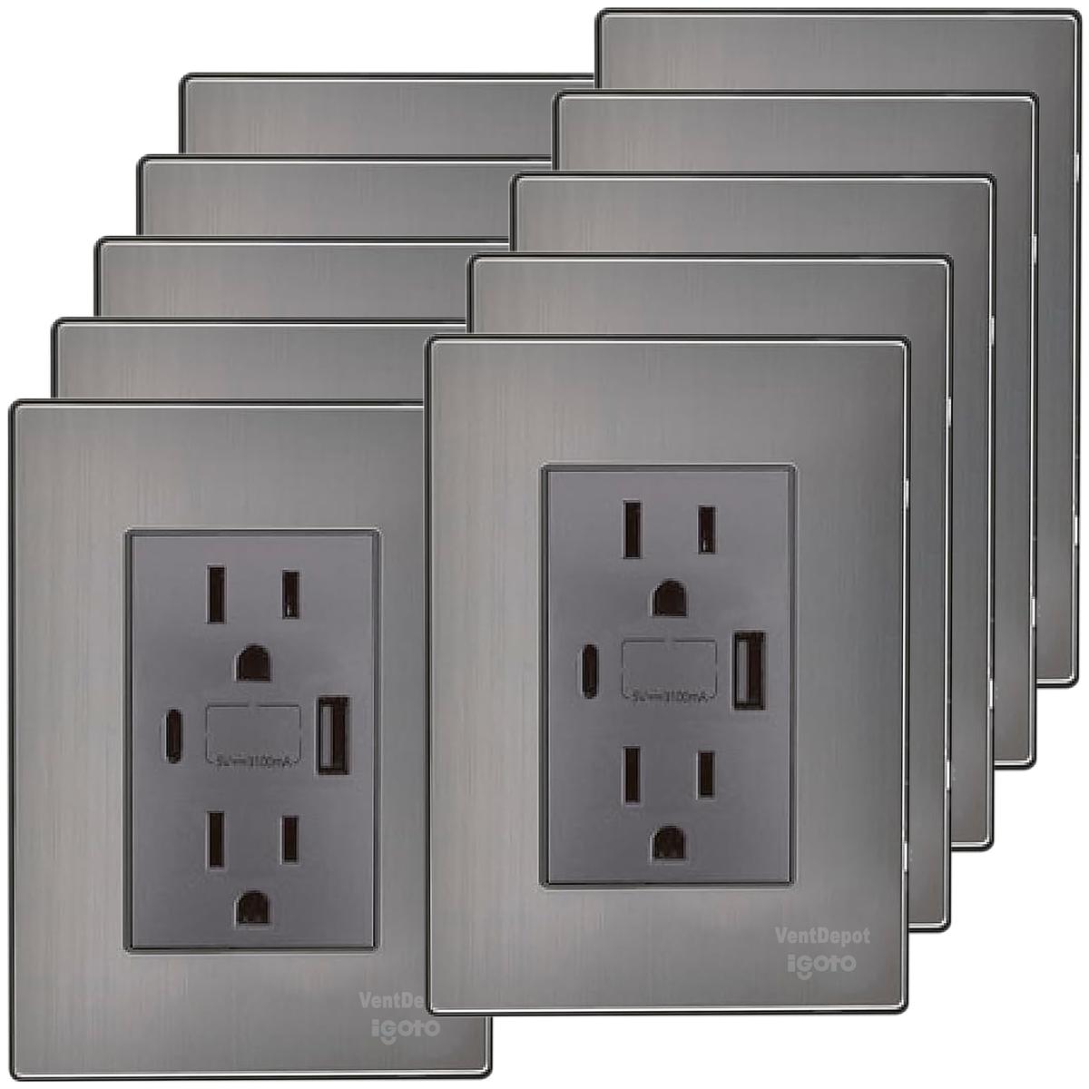 Foto 2 pulgar | Contacto Pared Armado Con Usb Ventdepot Mxixb-006 10 Piezas Plateado