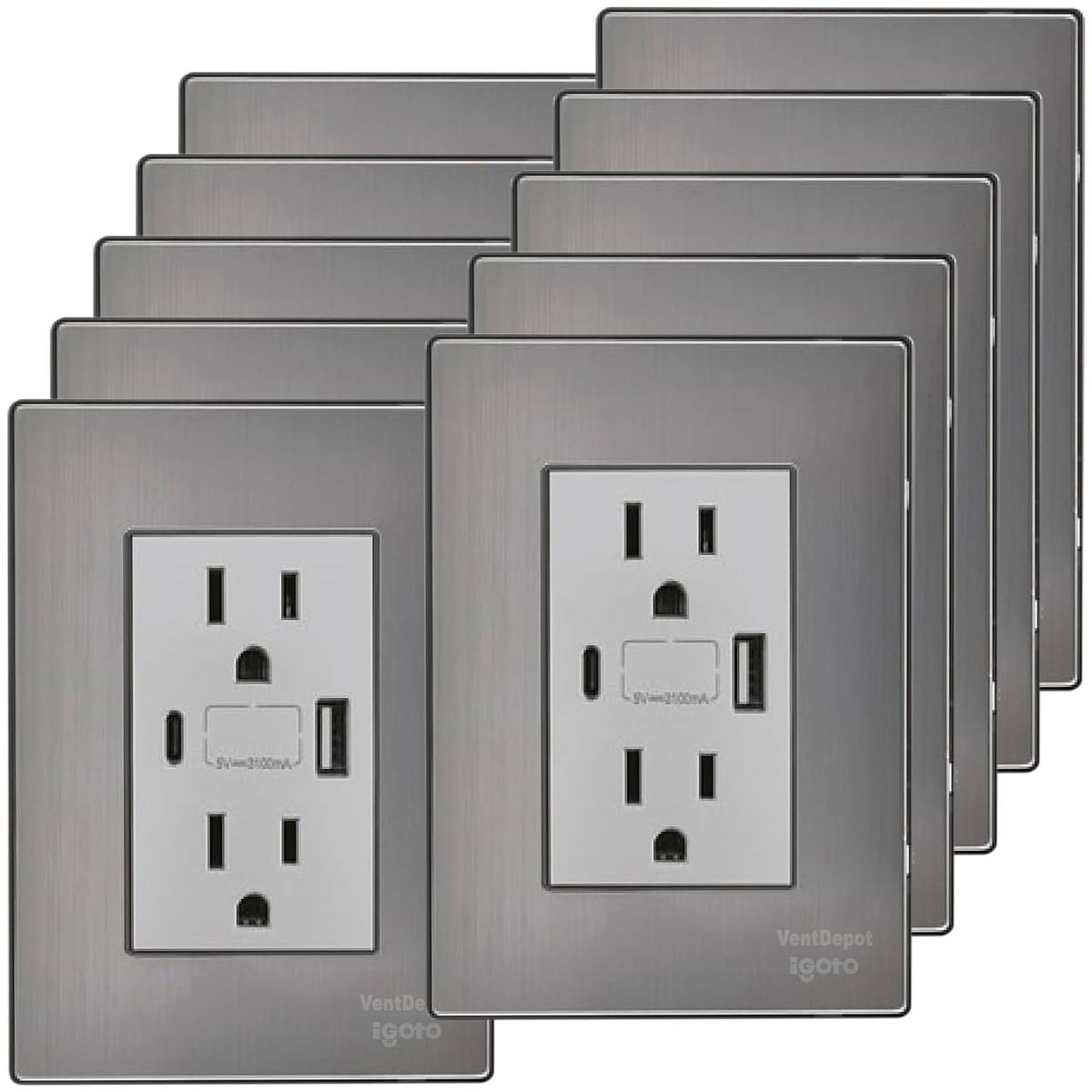 Foto 2 pulgar | Tomacorriente Usb A Y Usb C Ventdepot Mxiob-006 10 Piezas Plateado
