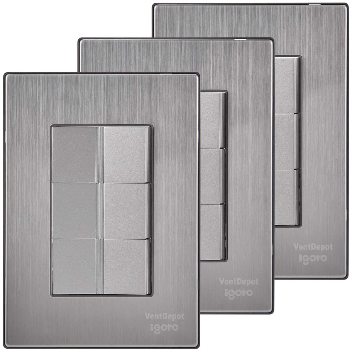 Placa Triple Apagador Ventdepot Mxiix-003 3 Piezas Plateado