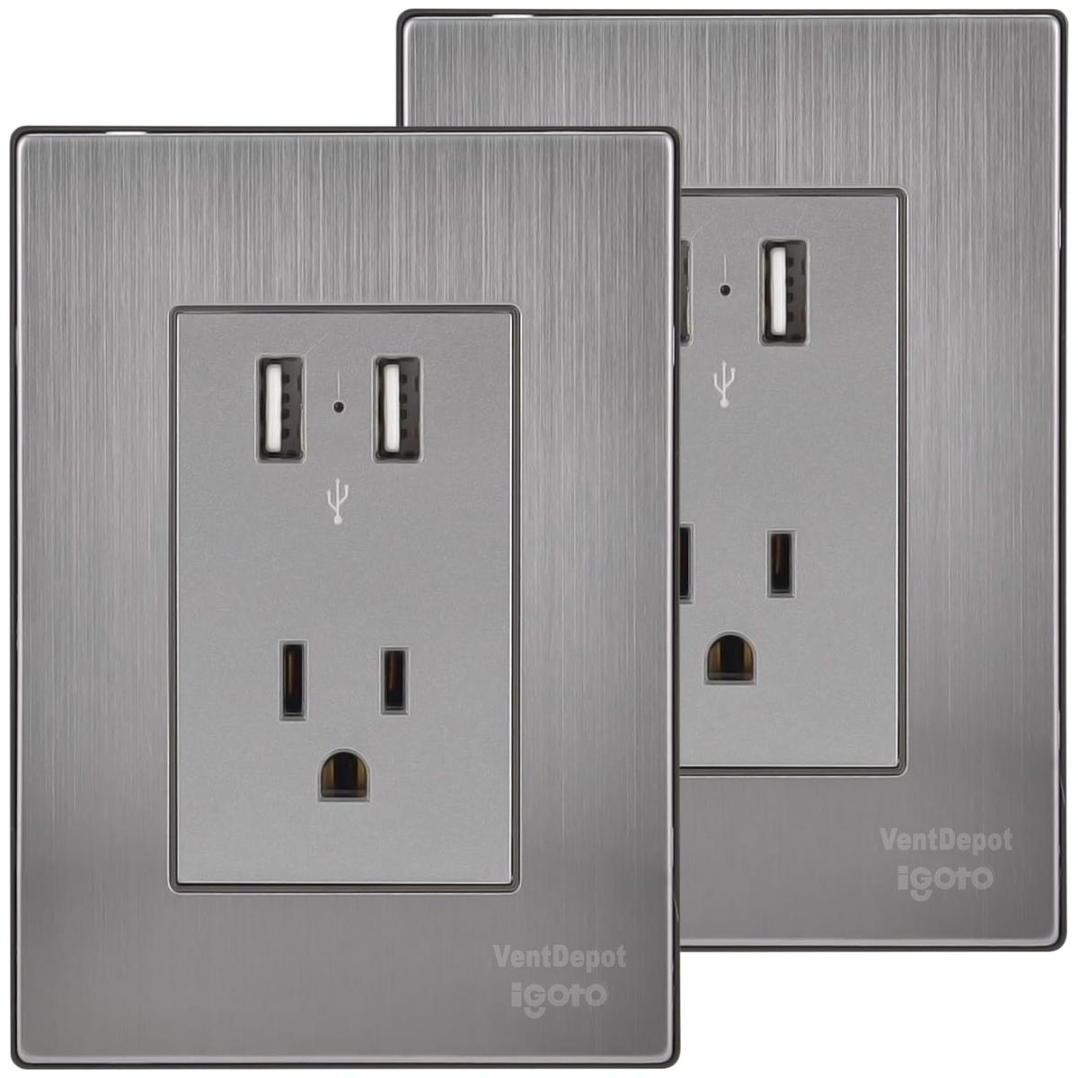 Tomacorriente Con Placa Ventdepot Mxiol-002 2 Piezas Plateado