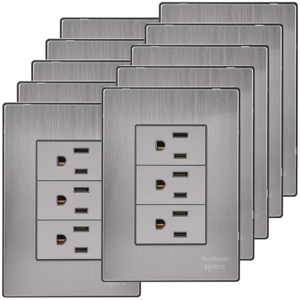 Enchufe De Pared Moderno Ventdepot Mxios-006 10 Piezas Plateado