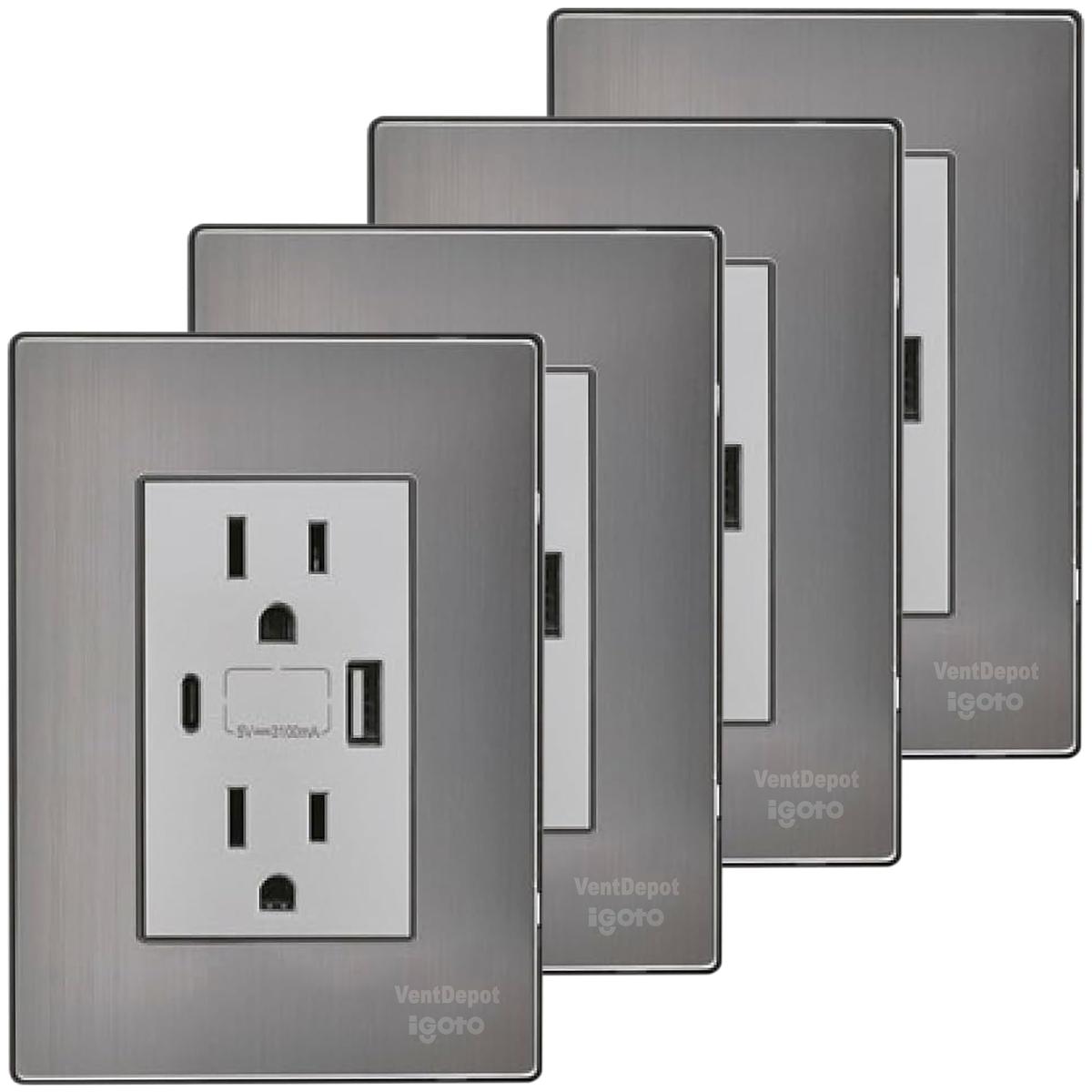 Foto 2 pulgar | Tomacorriente Doble Usb Ventdepot Mxiob-004 4 Piezas Plateado