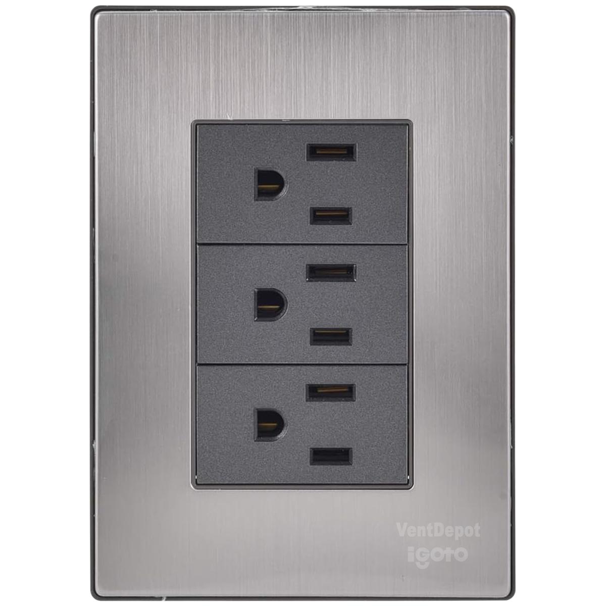 Placa Triple Contacto Ventdepot Mxior-001 1 Pieza Plateado
