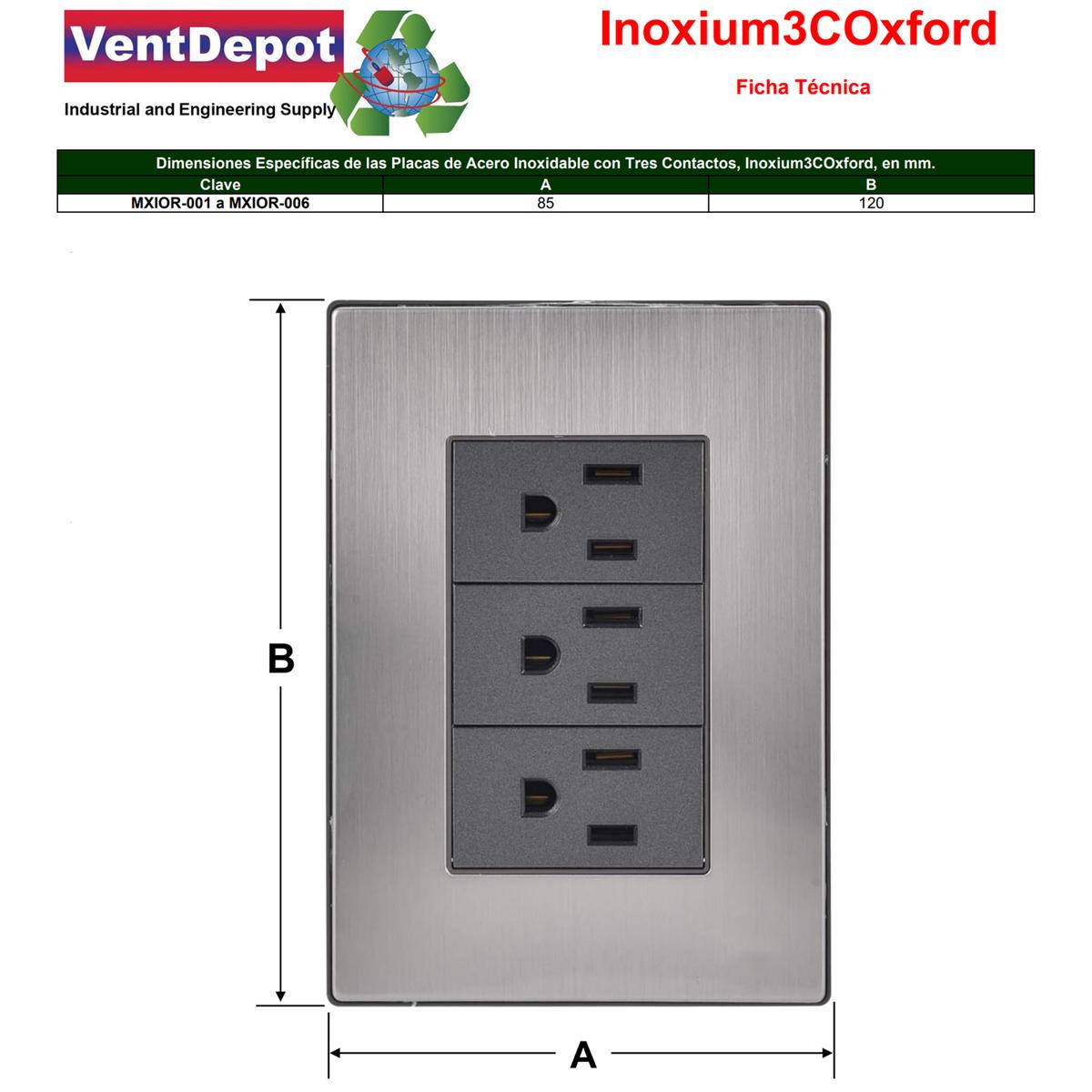 Foto 6 pulgar | Placa Triple Contacto Ventdepot Mxior-001 1 Pieza Plateado