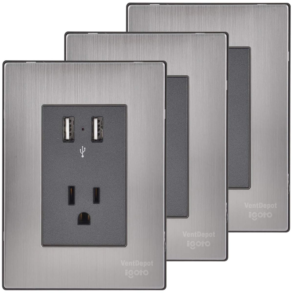 Placa Contacto Y Usb Ventdepot Mxixo-003 3 Piezas Plateado