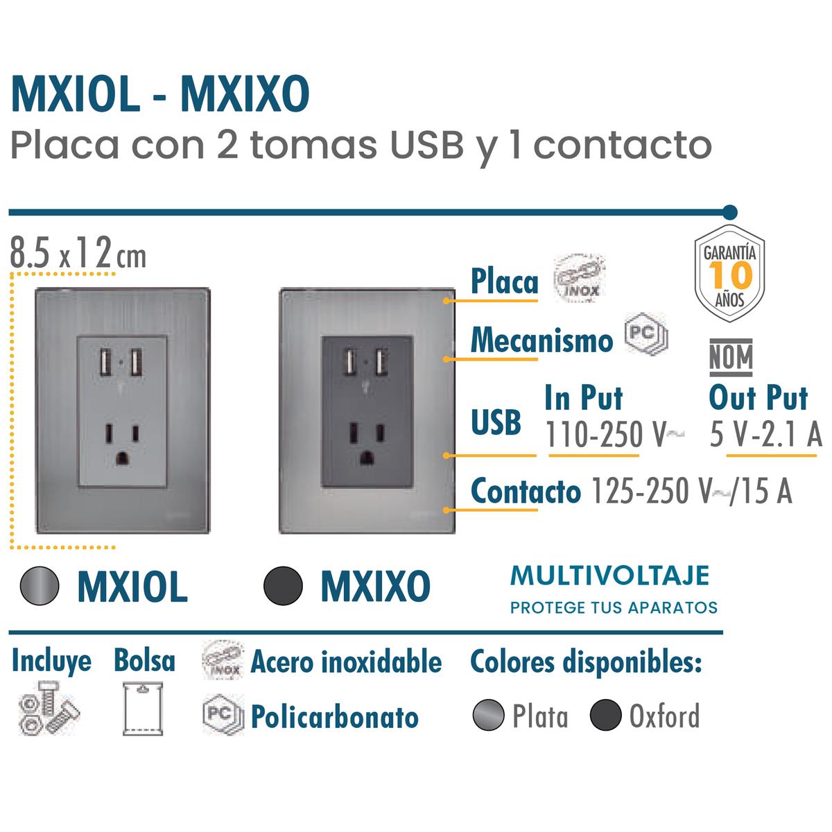 Foto 4 pulgar | Placa Contacto Y Usb Ventdepot Mxixo-003 3 Piezas Plateado