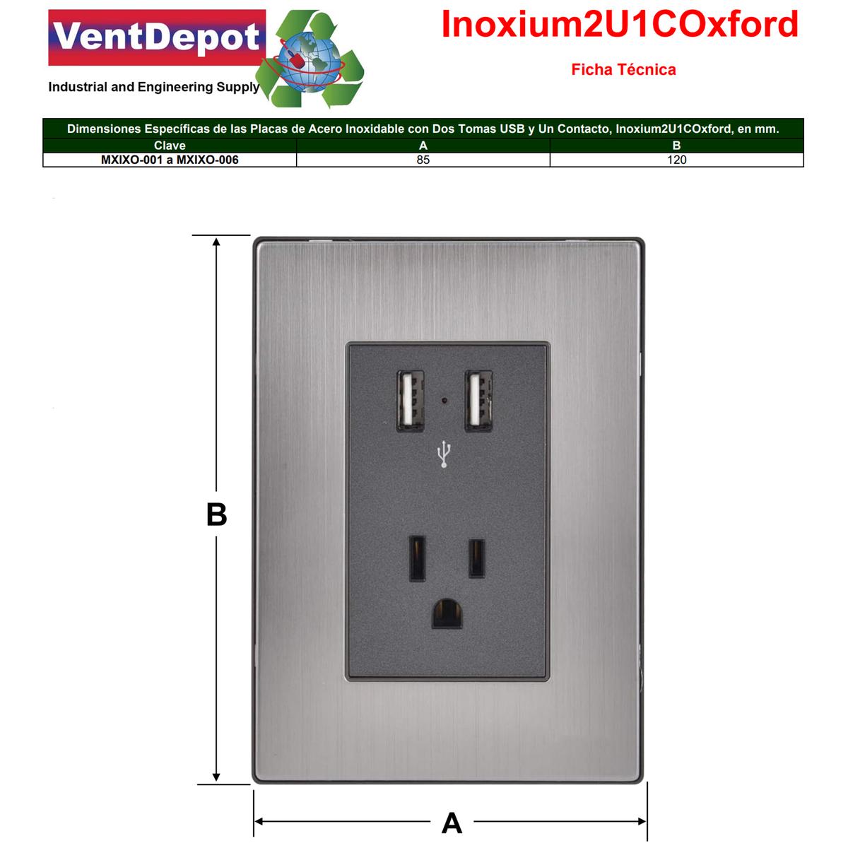 Foto 6 pulgar | Placa Contacto Y Usb Ventdepot Mxixo-003 3 Piezas Plateado
