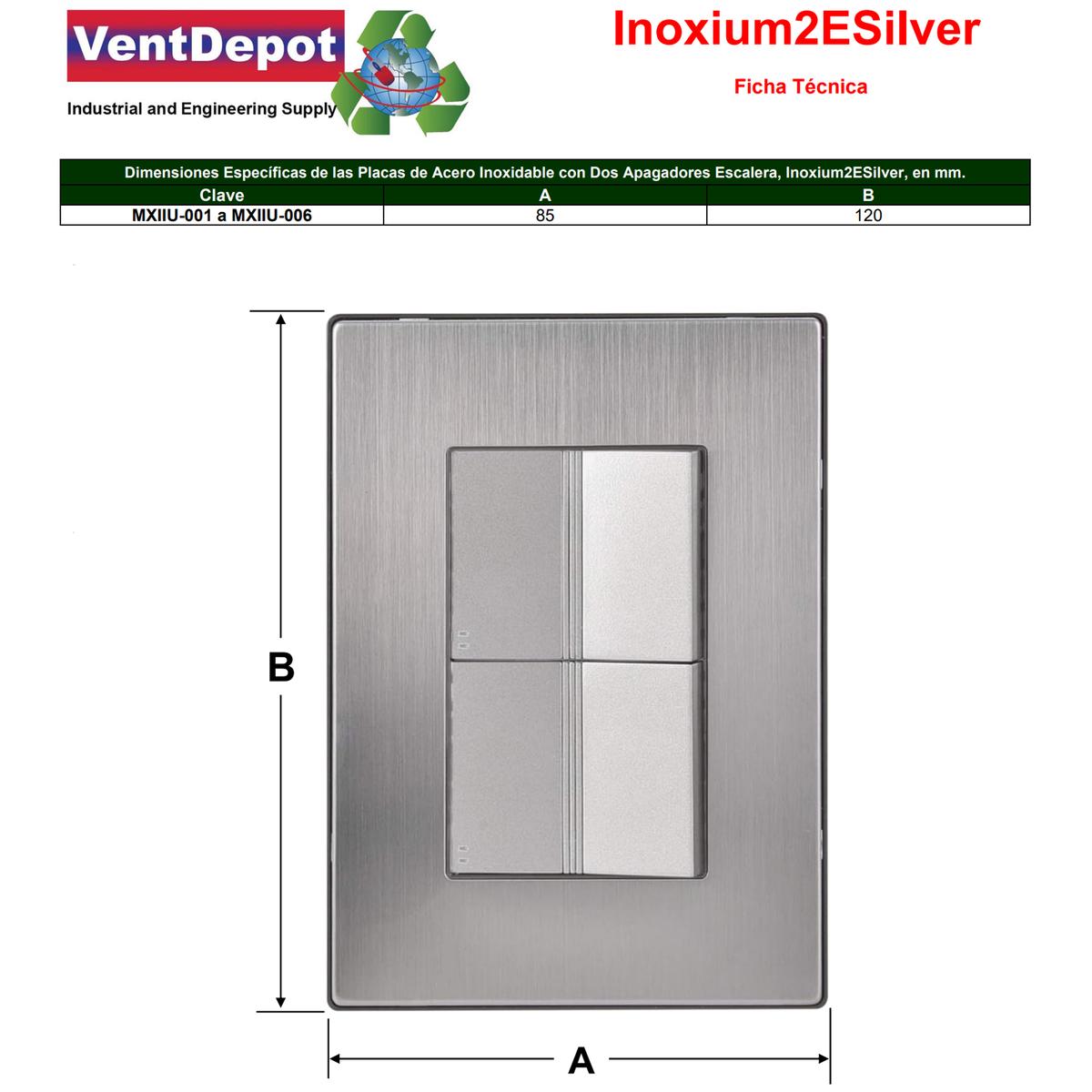 Foto 6 pulgar | Placa Doble Apagador Escalera Ventdepot Mxiiu-001 1 Pieza Plateado