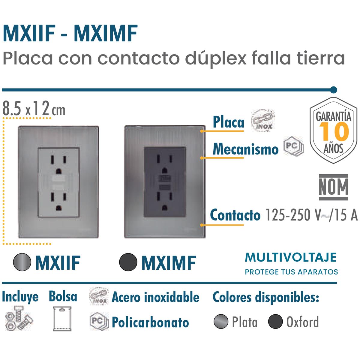 Foto 4 pulgar | Placa Duplex Falla Tierra Ventdepot Mxiif-001 1 Pieza Plateado