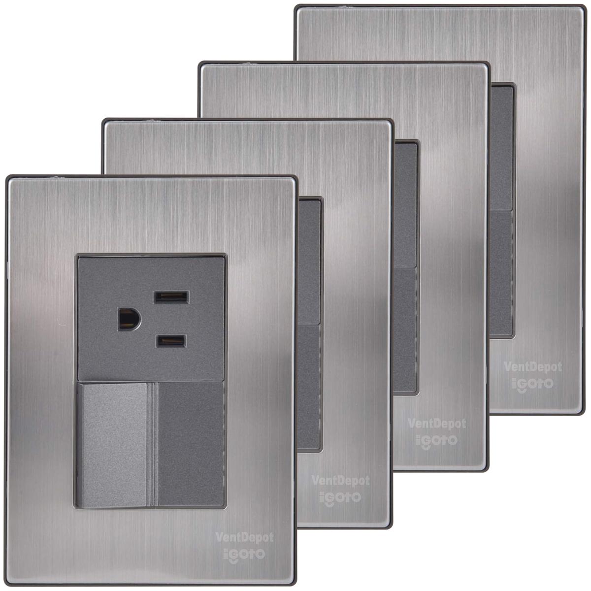 Placa Apagador Con Contacto Ventdepot Mxiou-004 4 Piezas Plateado