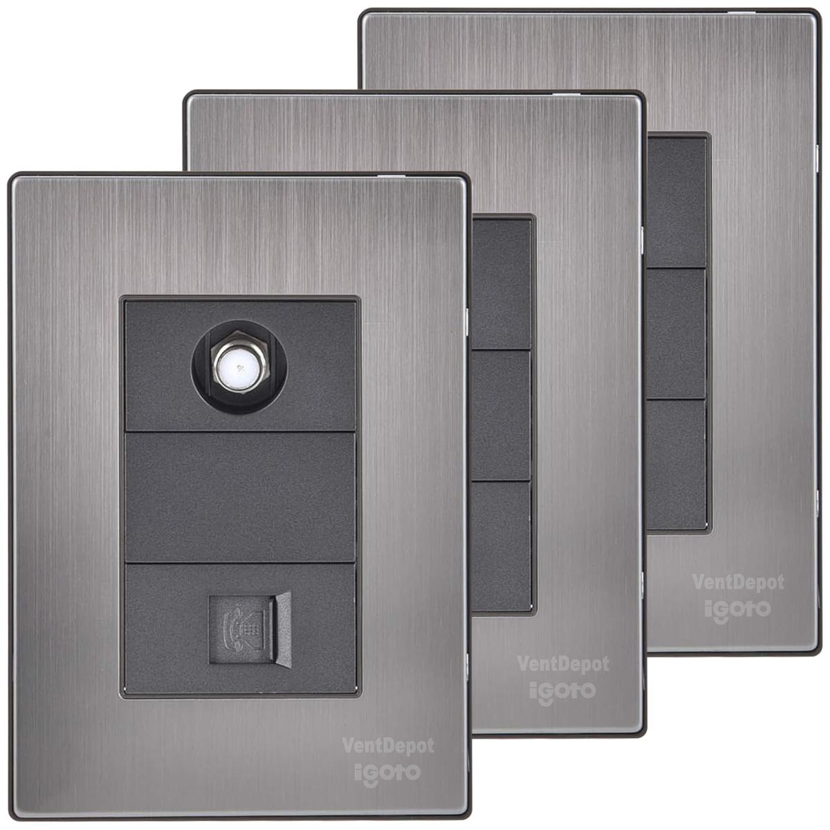 Placa De Pared Teléfono Y Coaxial Ventdepot Mximl-003 3 Piezas Plateado