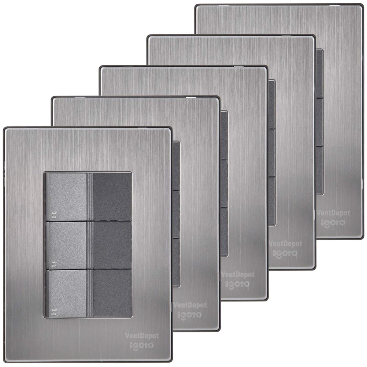 Placas Apagador Escalera Ventdepot Mxiud-005 5 Piezas Plateado