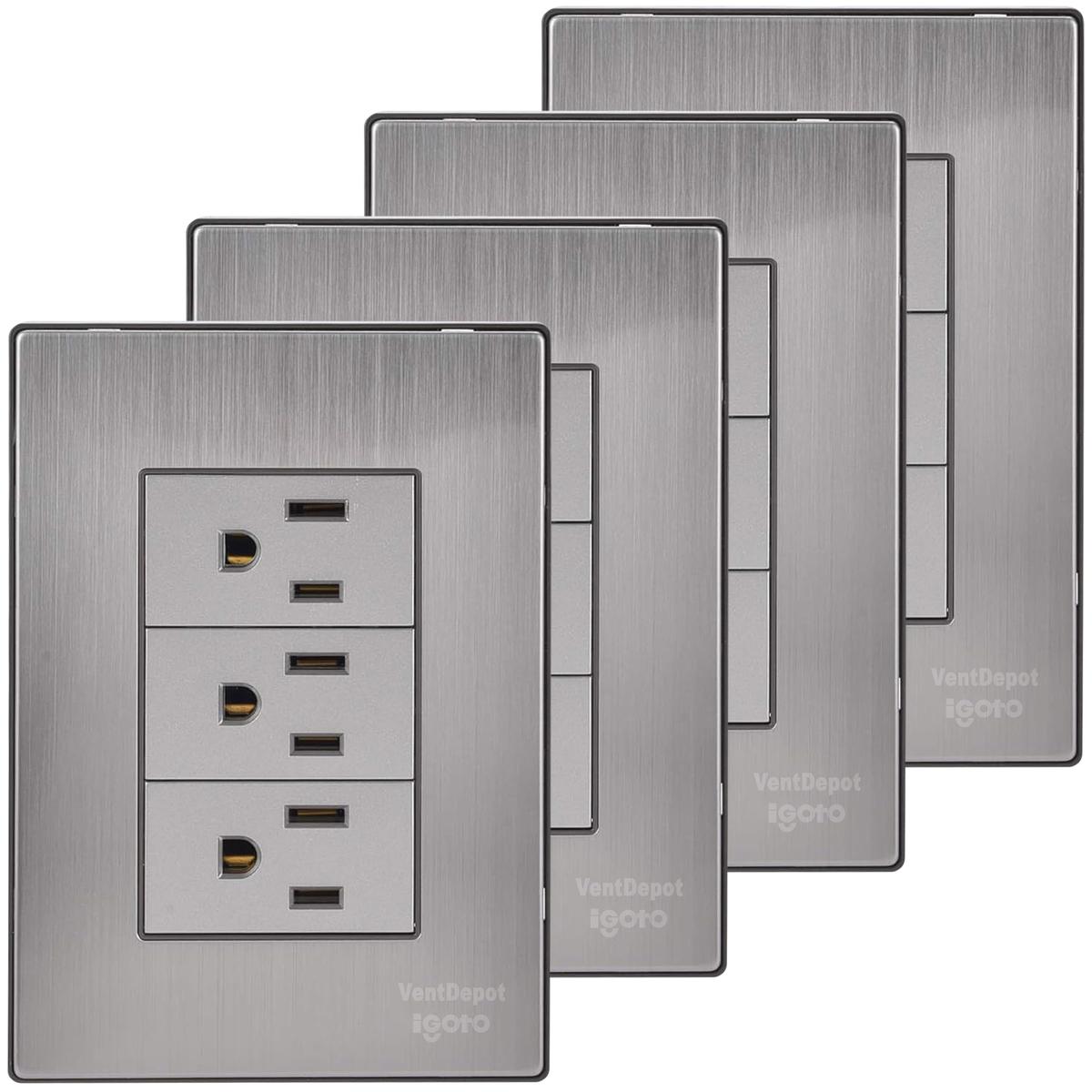 Enchufe Triple Ventdepot Mxios-004 4 Piezas Plateado
