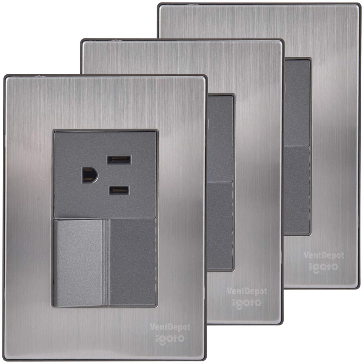 Placa Apagador Ventdepot Mxiou-003 3 Piezas Plateado
