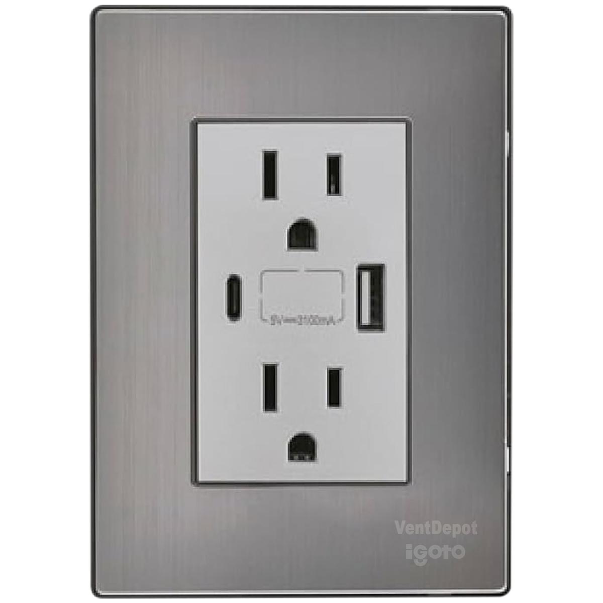 Contacto Pared Armado Con Usb Ventdepot Mxiob-001 1 Pieza Plateado