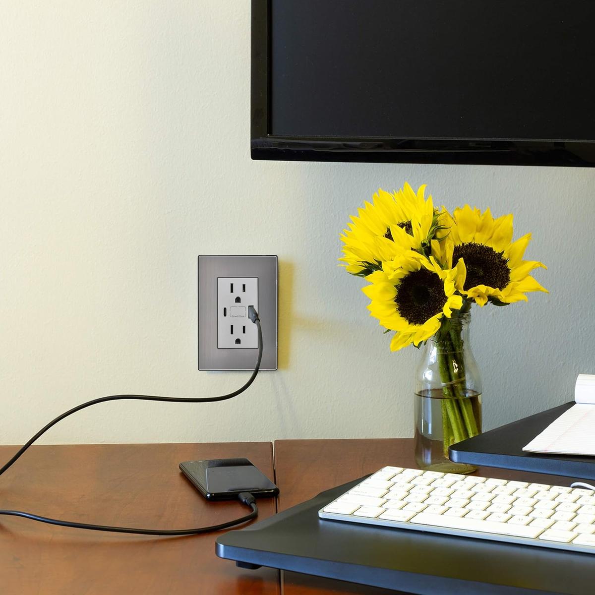Foto 6 | Contacto Pared Armado Con Usb Ventdepot Mxiob-001 1 Pieza Plateado