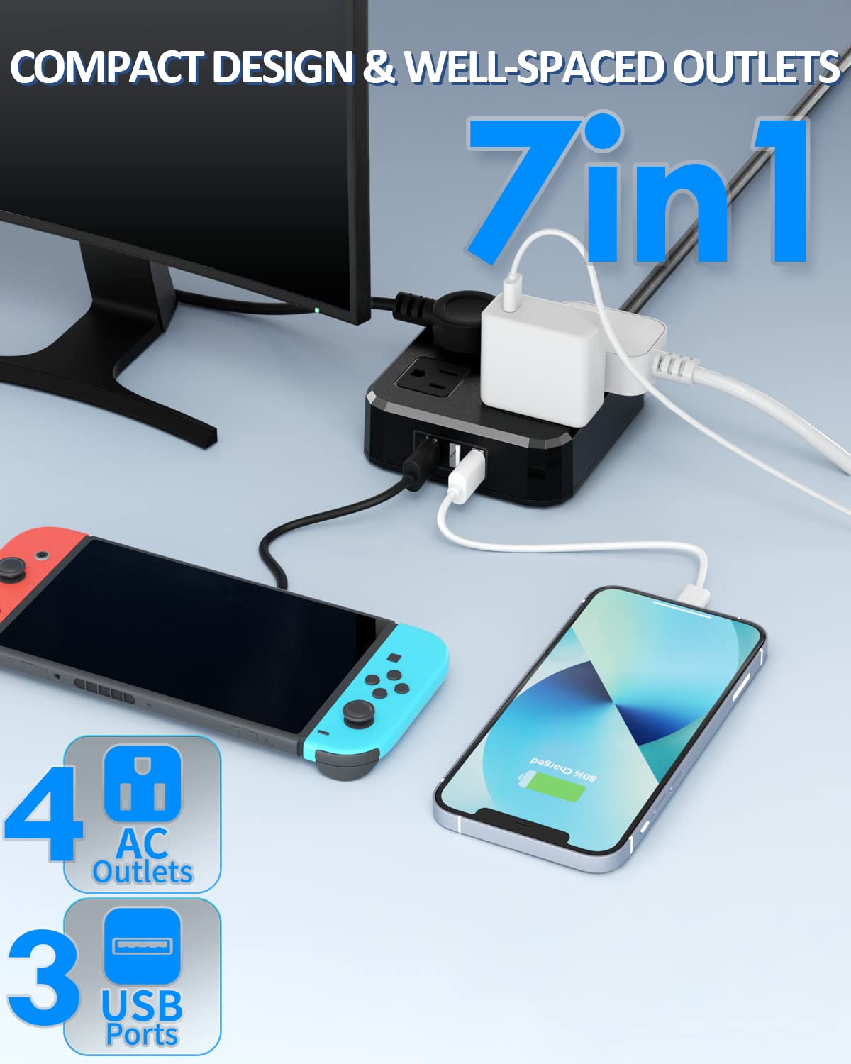 Foto 3 pulgar | Regleta De Alimentación Exterior Aps Resistente A La Intemperie Con 4 Salidas Y 3 Usb - Venta Internacional.