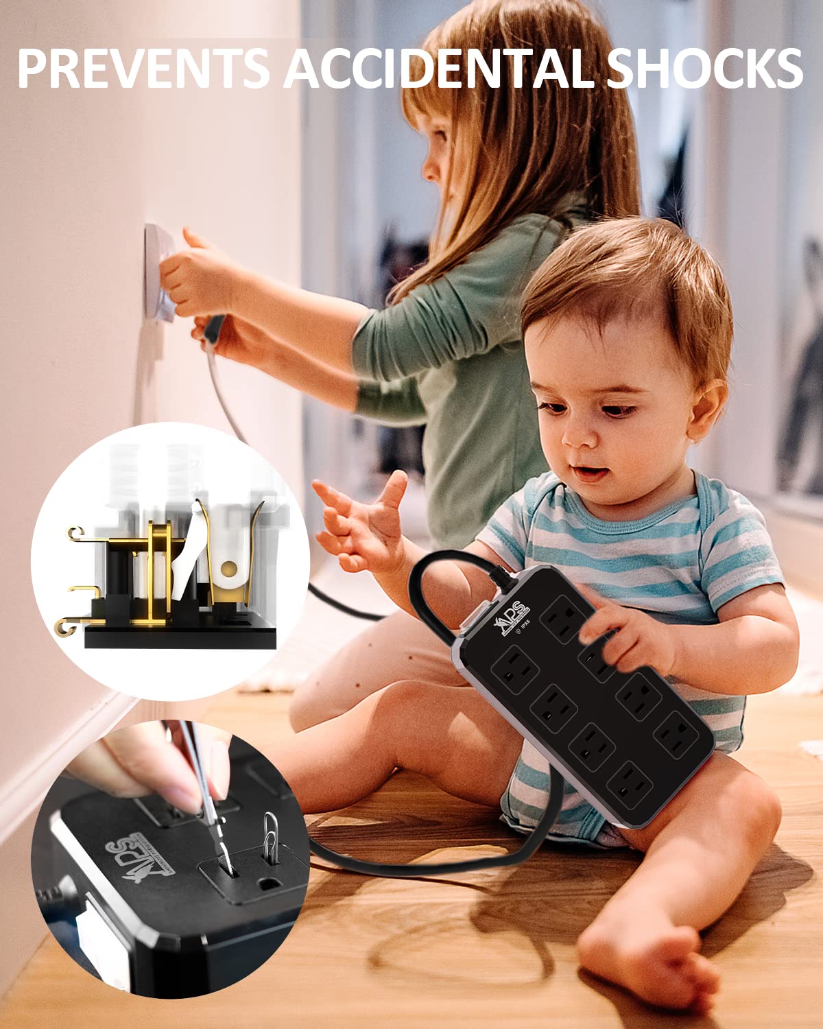 Foto 6 pulgar | Power Strip Aps De 8 Salidas  3 Usb (1 Usb-c)  10 Pies  Resistente Al Agua  Color Negro - Venta Internacional.