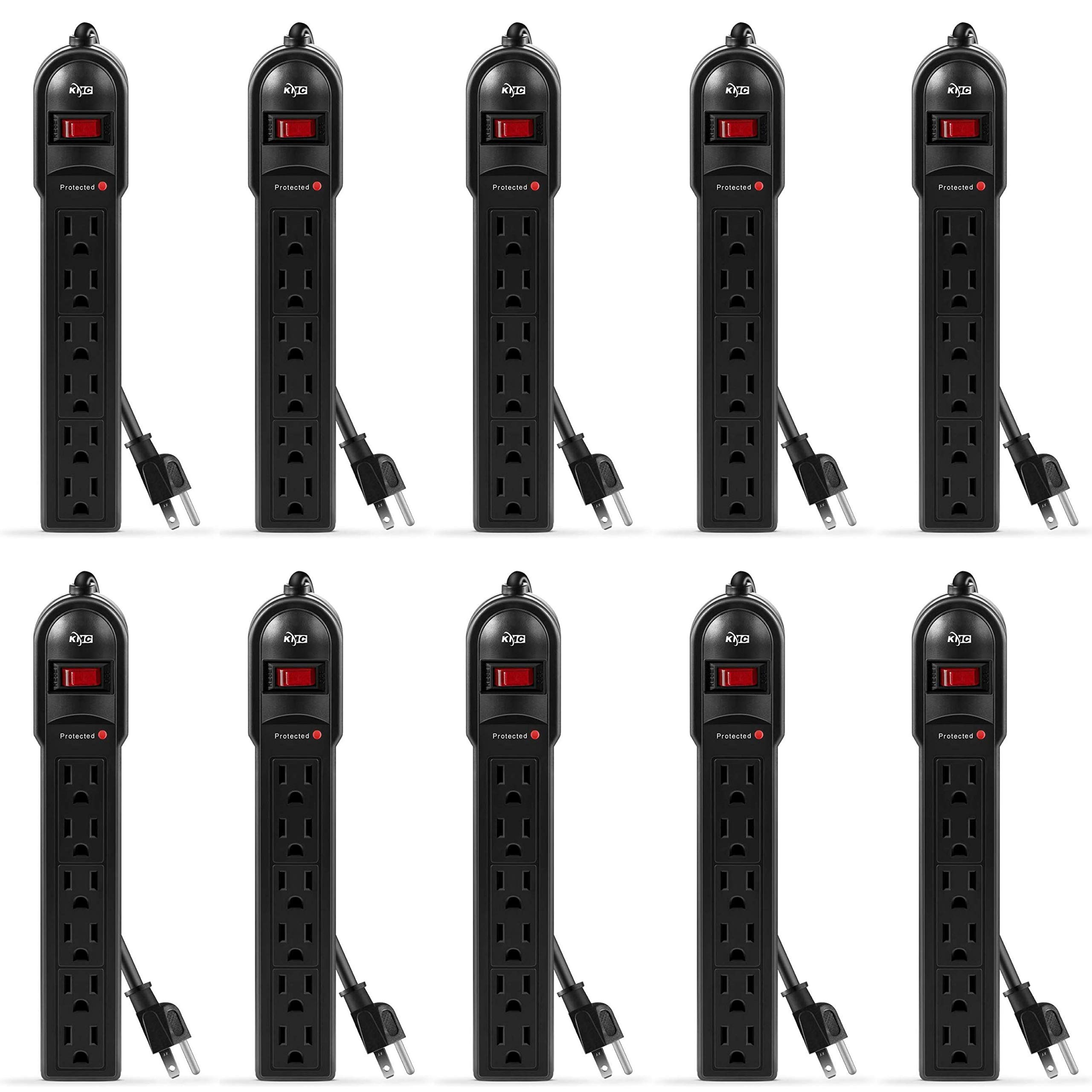 Protector Contra Sobretensiones Power Strip Kmc  Paquete De 10 Con 6 Enchufes Y Cable De 2 Pies - Venta Internacional.
