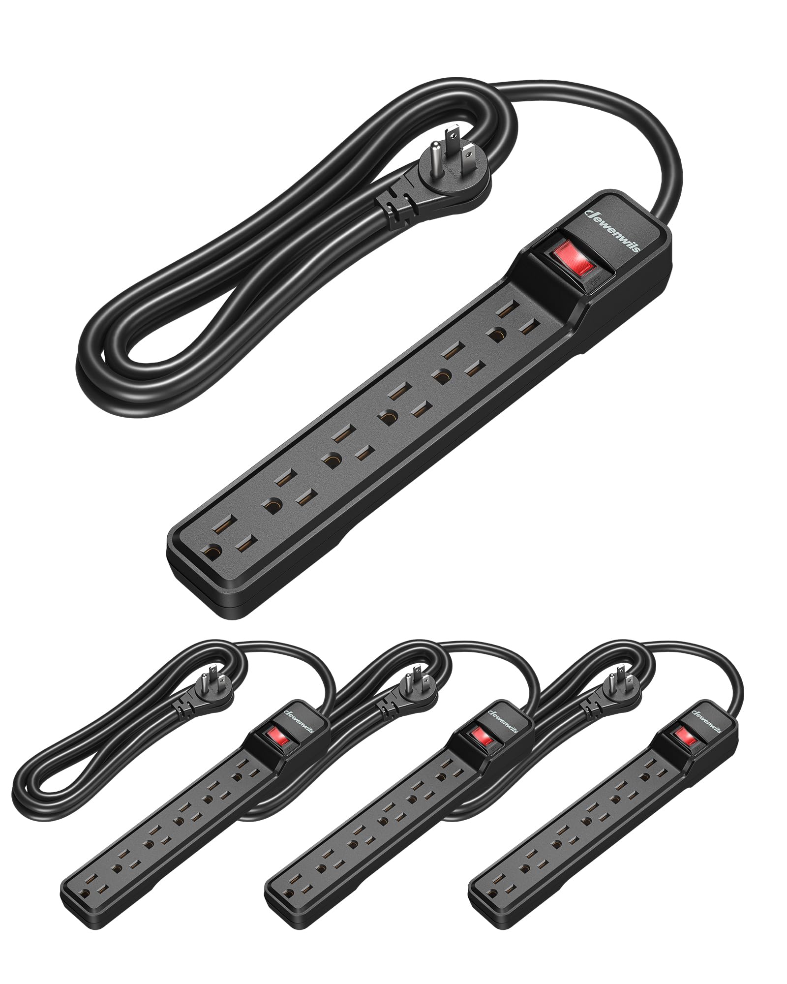 Power Strip Dewenwils De 6 Salidas  1 8 M  Con Protección Contra Sobretensiones  Paquete De 4 - Venta Internacional.