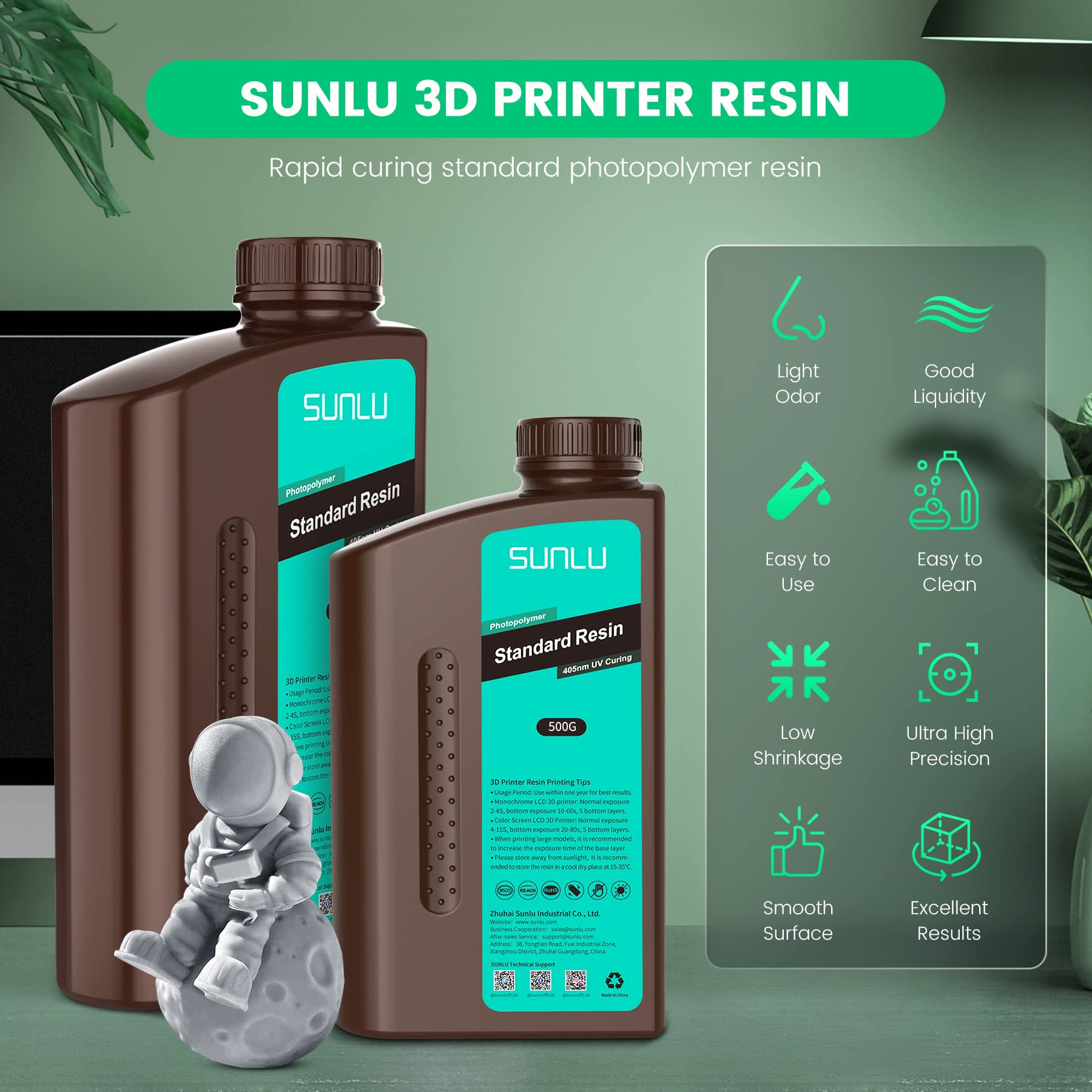 Foto 2 | Resina Para Impresora 3d Sunlu, Estándar De Curado Rápido, 3 Kg, Gris - Venta Internacional.