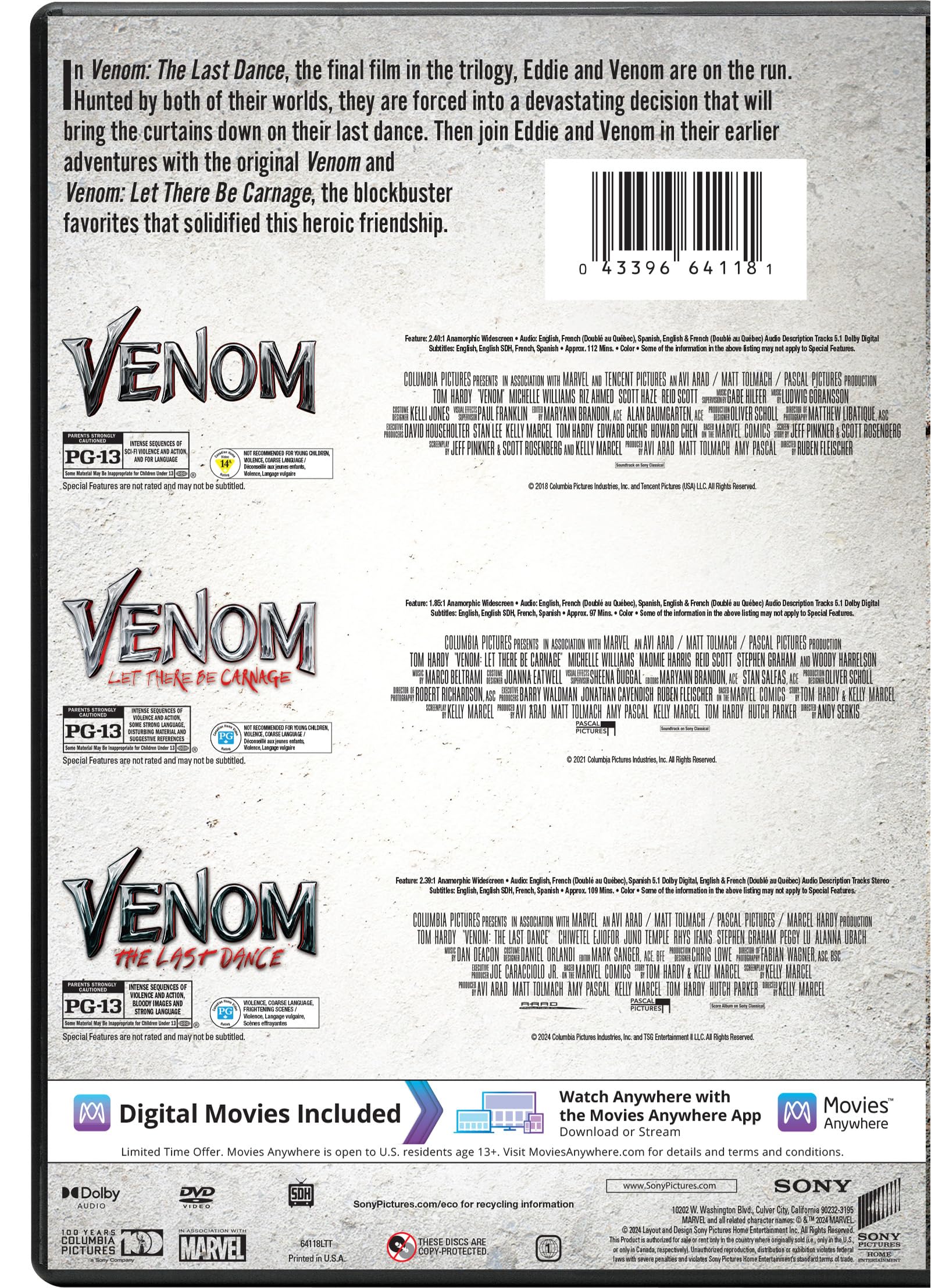 Foto 3 pulgar | Colección de Dvd Sony Pictures Venom Trilogy + Digital - Venta Internacional