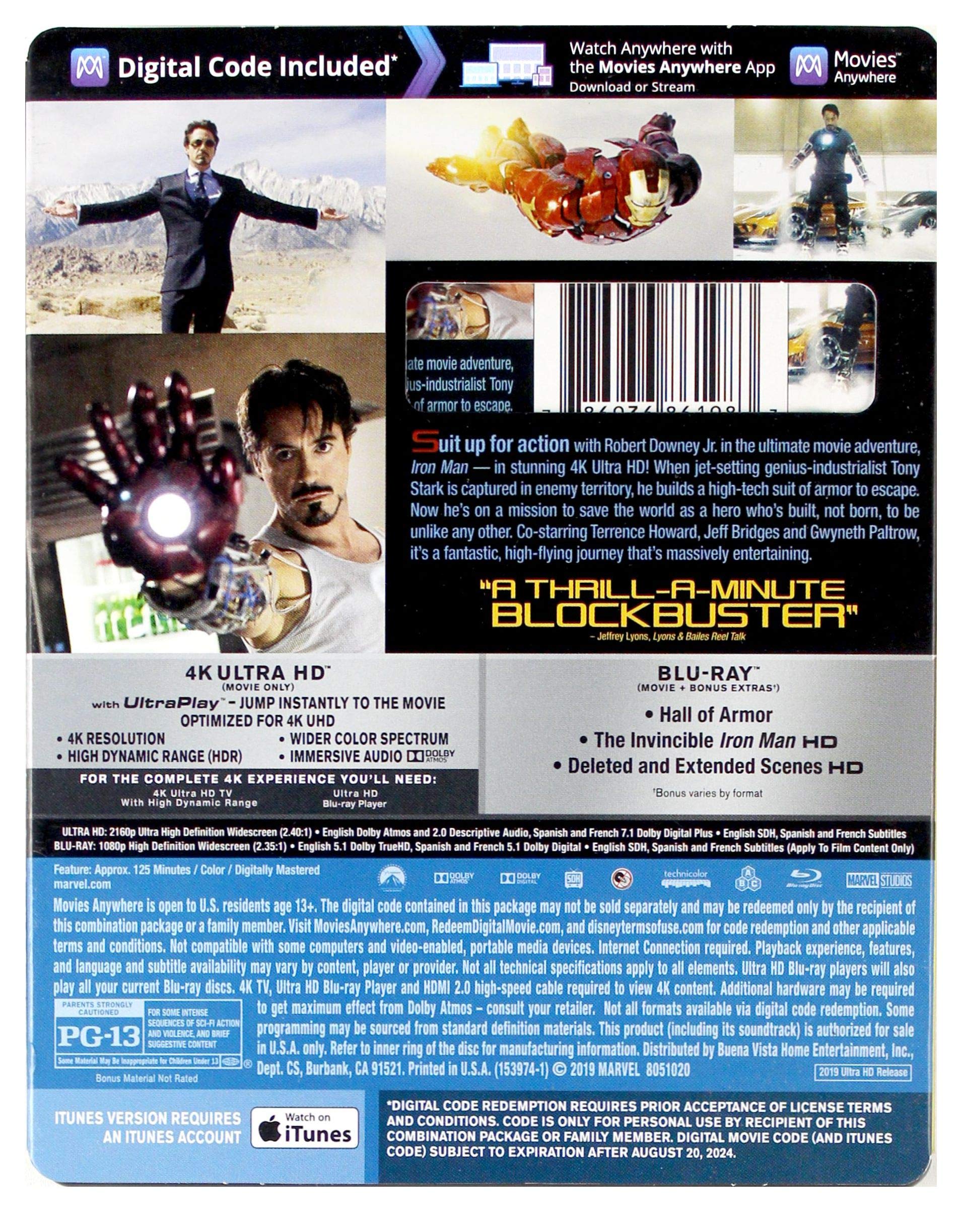 Foto 3 pulgar | Película Iron Man De Disney [4k Uhd] Tony Stark Robert Downey Jr. - Venta Internacional.