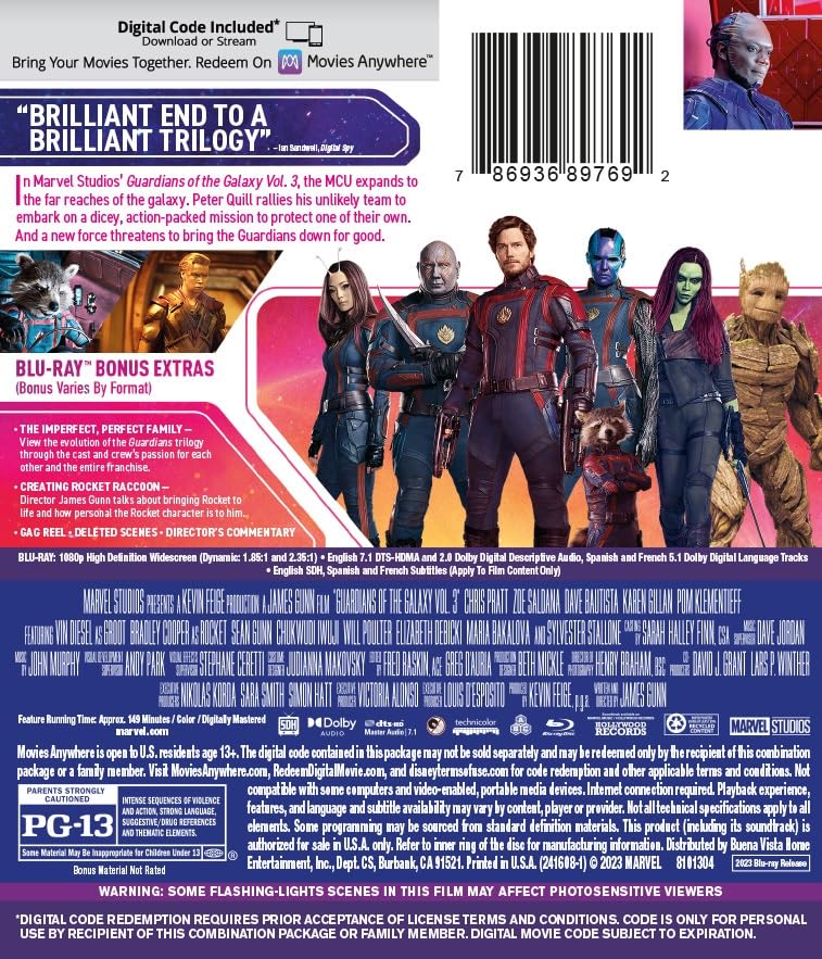 Foto 3 pulgar | Blu-ray Guardianes De La Galaxia: Vol 3 - Venta Internacional.