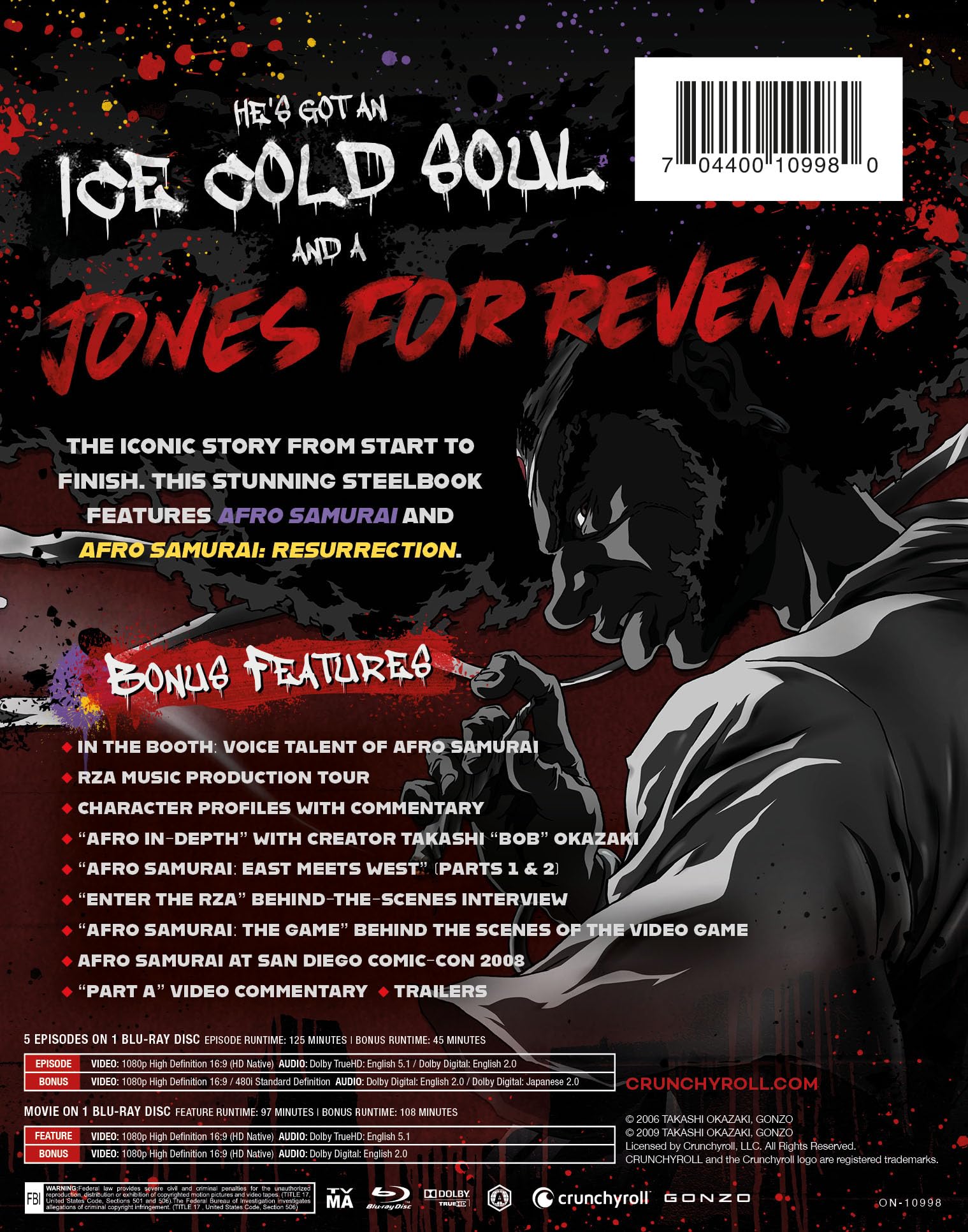 Foto 4 | Blu-ray Afro Samurai La Serie Completa + Película Steelbook - Venta Internacional.