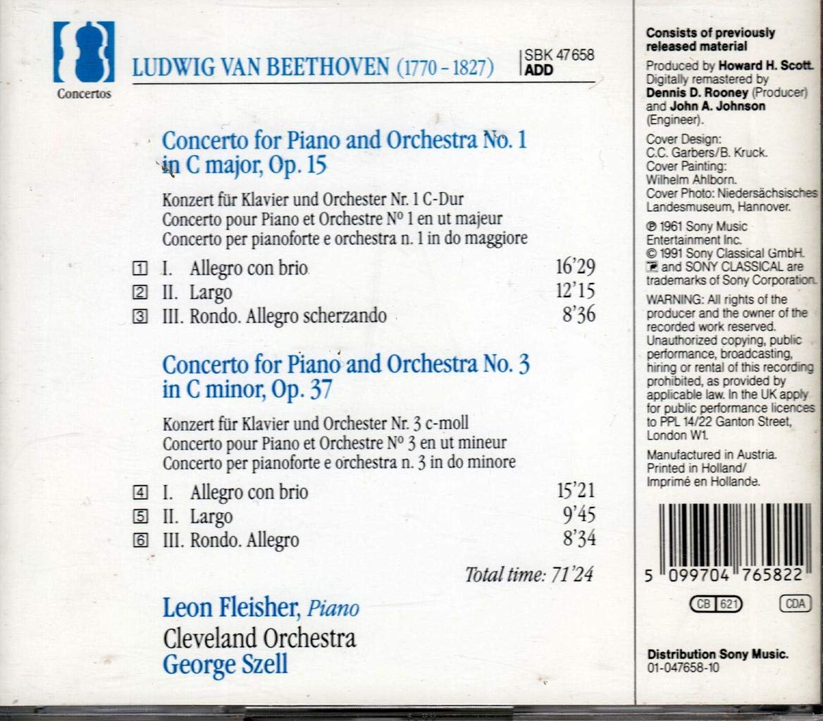 Foto 3 pulgar | Cd Beethoven Concierto Para Piano 1, 3 Sony - Venta Internacional.