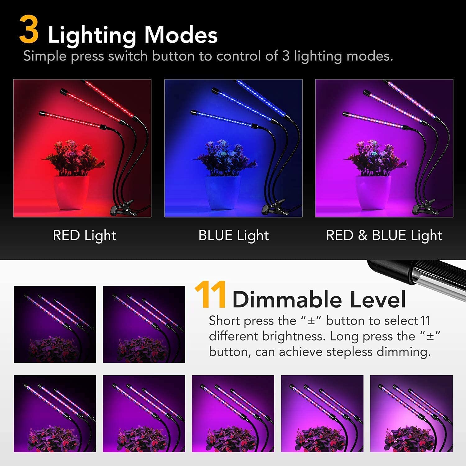 Foto 3 pulgar | Luz Led Para Cultivo Ipower, 3 Cabezales, Espectro Rojo Y Azul Con Temporizador - Venta Internacional.
