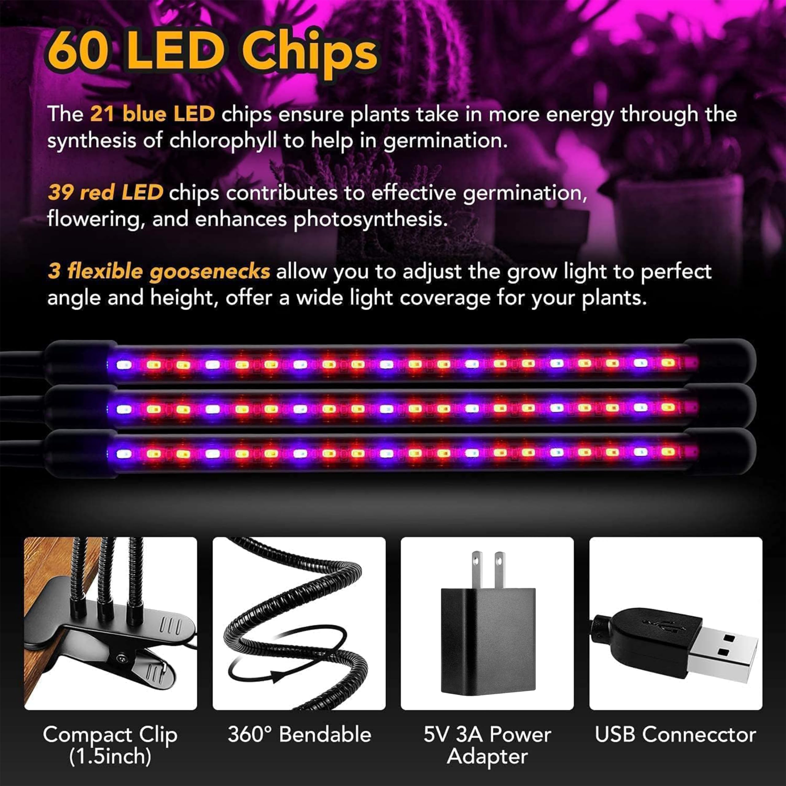 Foto 6 pulgar | Luz Led Para Cultivo Ipower, 3 Cabezales, Espectro Rojo Y Azul Con Temporizador - Venta Internacional.