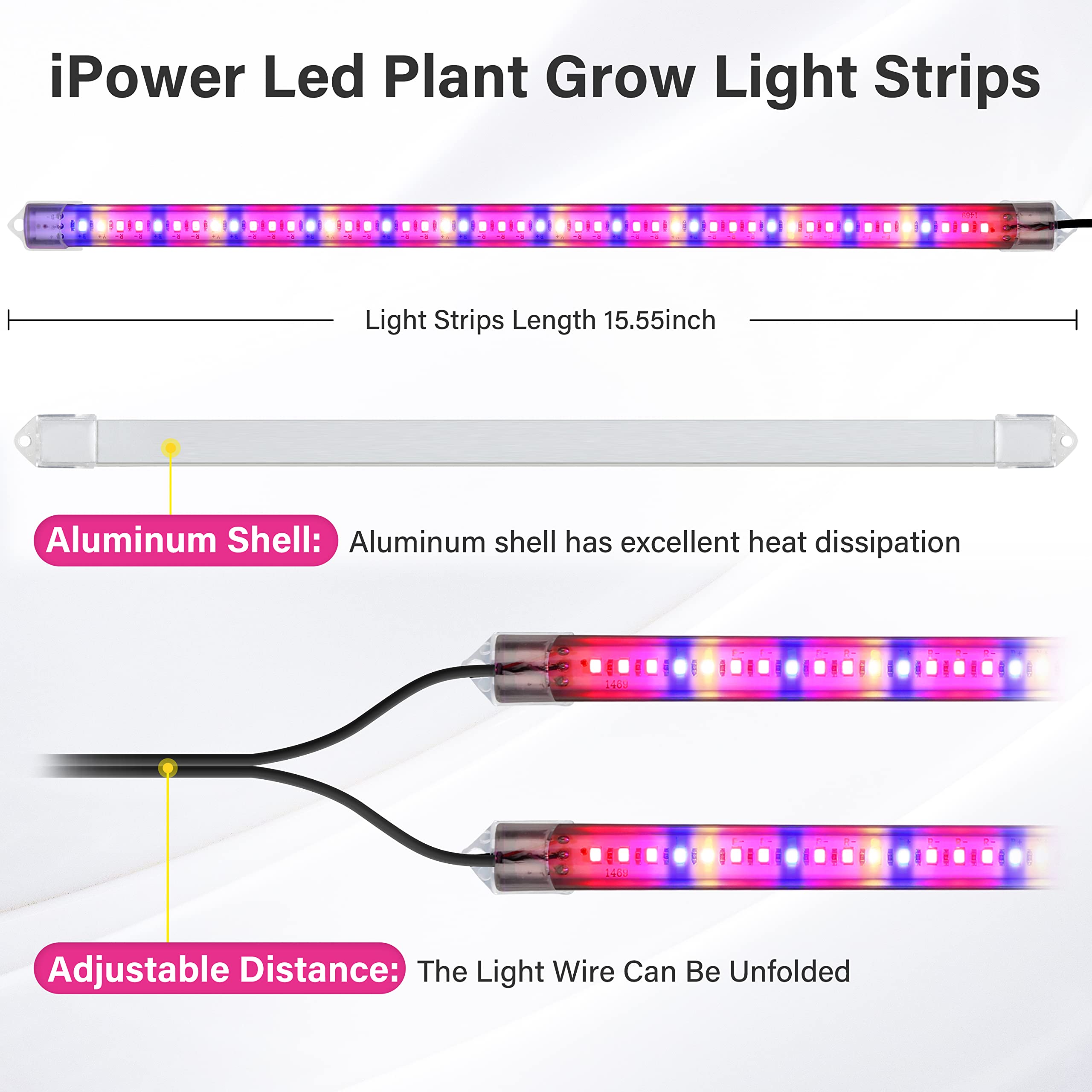 Foto 3 pulgar | Luz Led Para Cultivo De Plantas Ipower, 20 W, Espectro Completo, 2 Tubos, 48 Led - Venta Internacional.