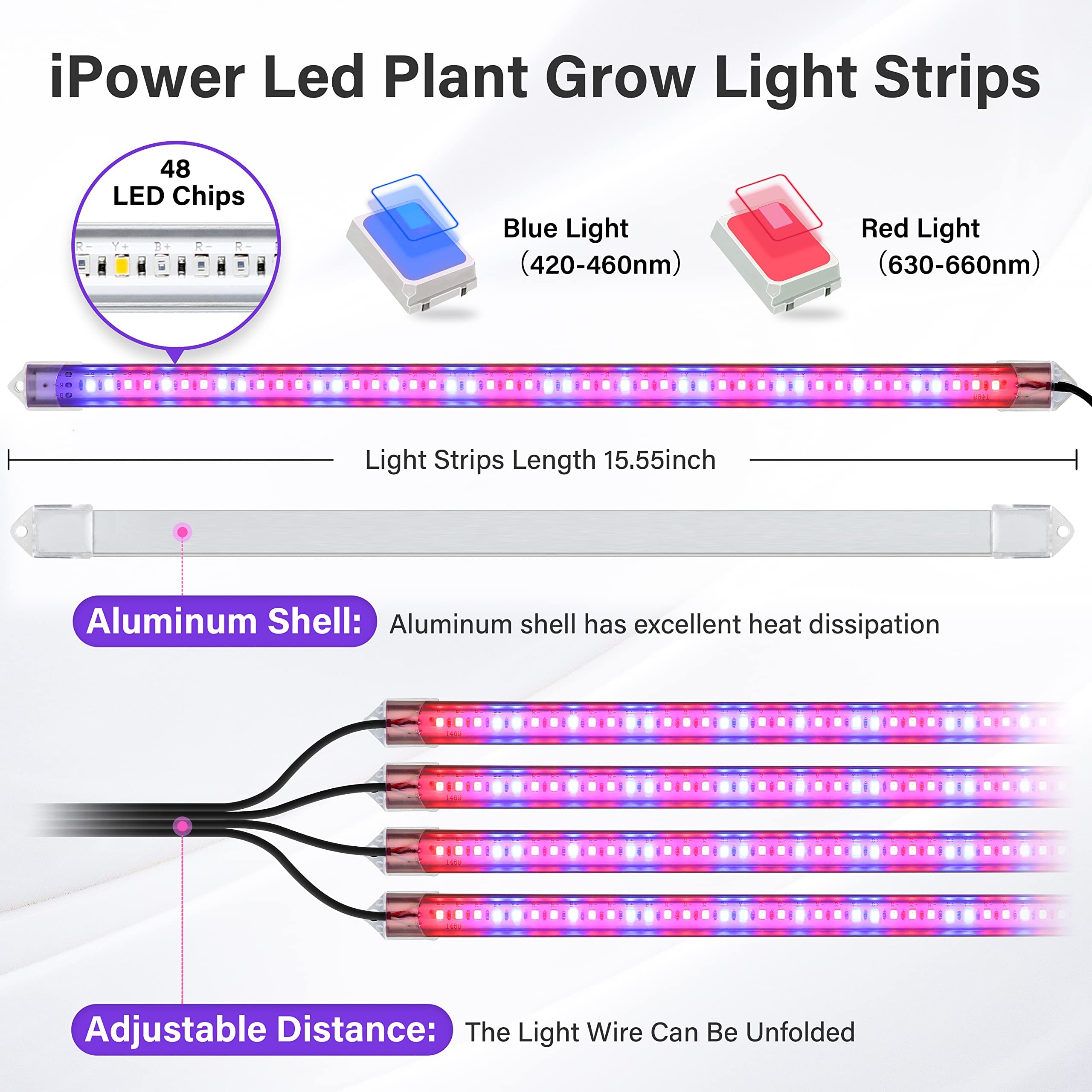 Foto 3 pulgar | Luz Led Para Cultivo De Plantas Ipower, 20 W, Espectro Completo, 4 Tubos* 2 - Venta Internacional.