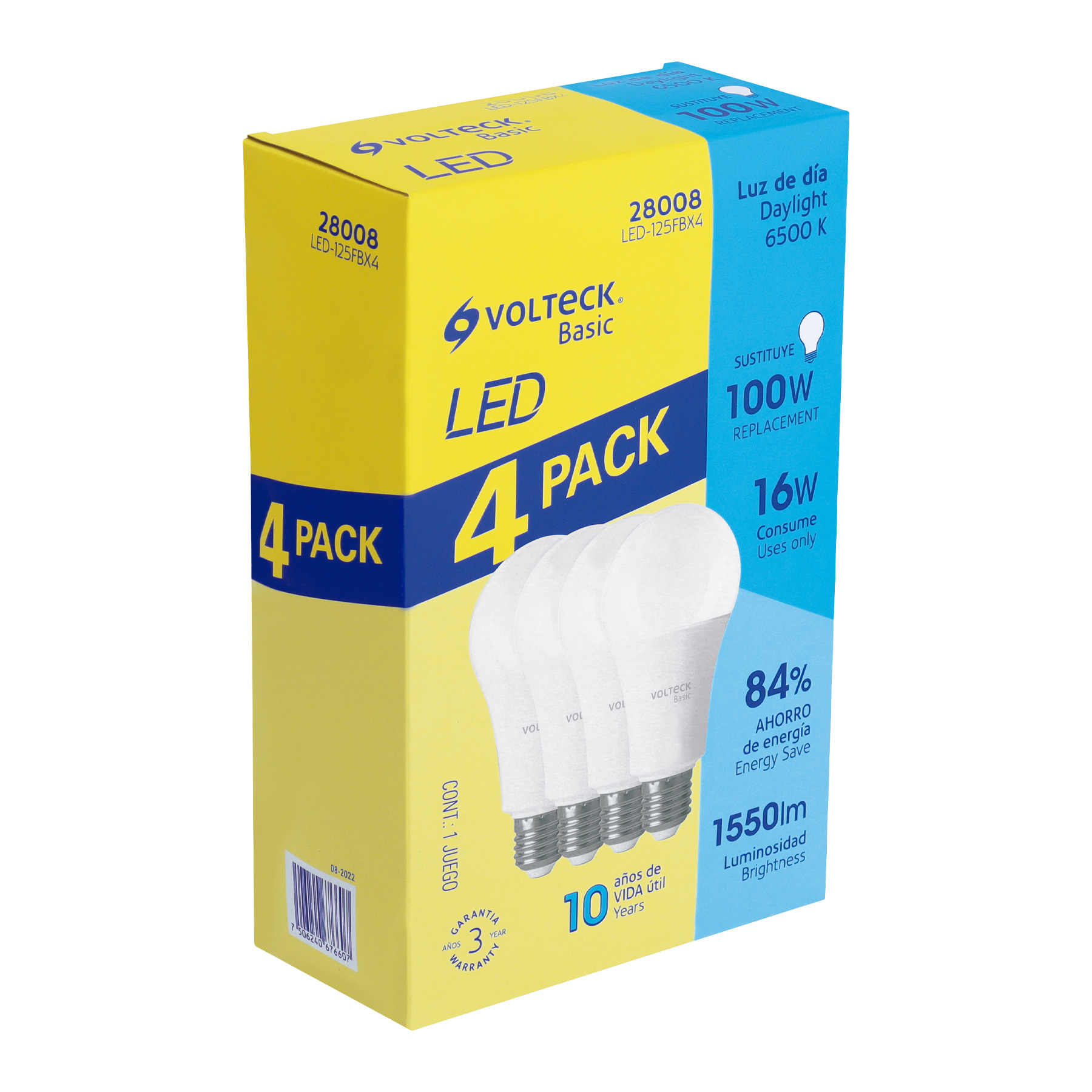 Foto 1 | Focos Volteck LED-125FBX4 color Blanco A19 16 W (equiv 100 W) Luz de Día 4 Piezas