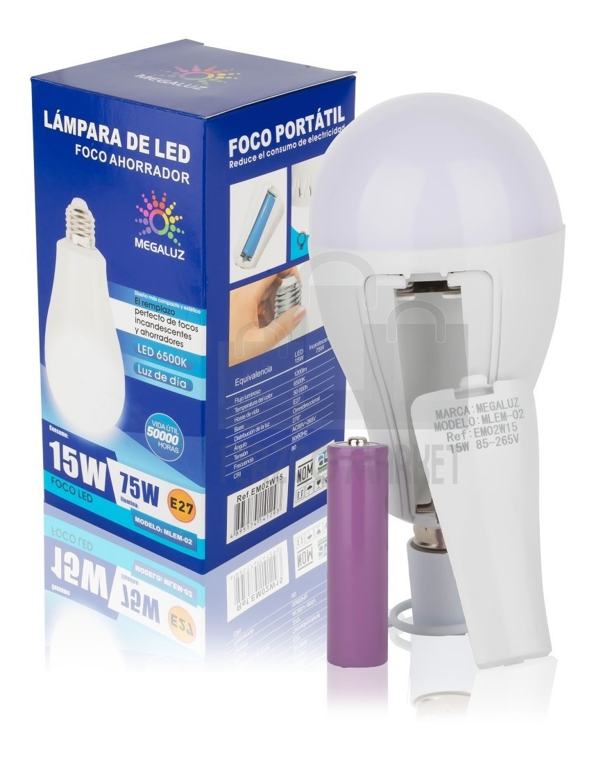 Foto 4 pulgar | Foco Led Portátil Megaluz 15w Recargable Incandescentes Ahorradores color de Luz Blanco Neutro